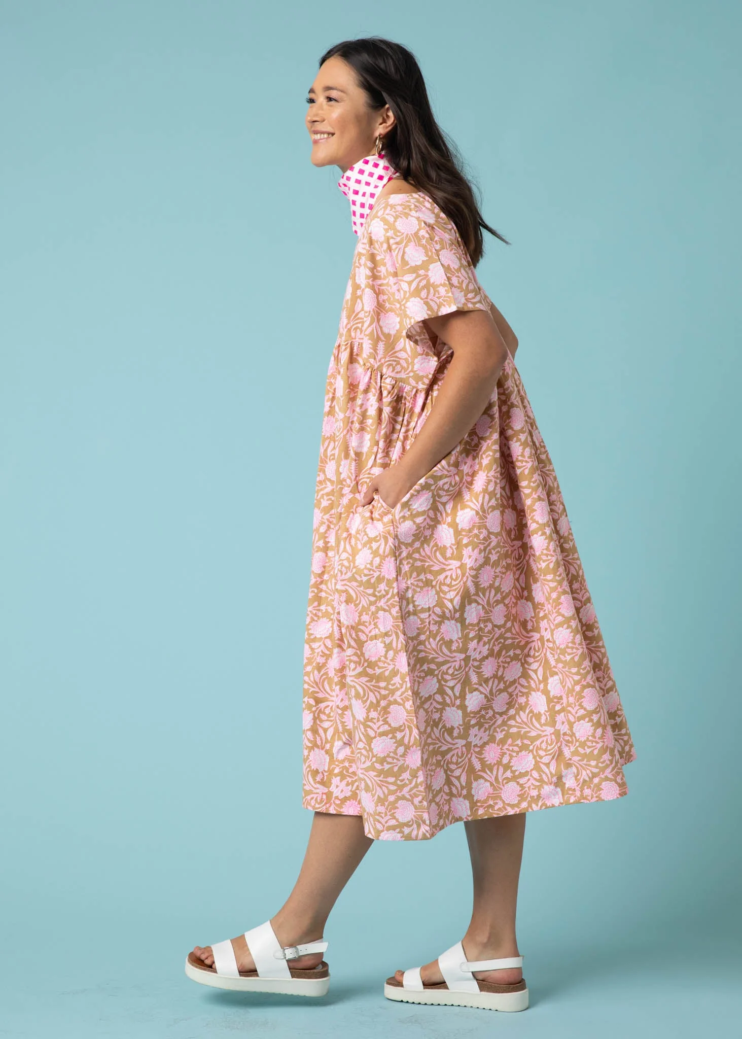 Meadow Dress - Floral Escape in Baked Clay & Neon Pink - Image 4
