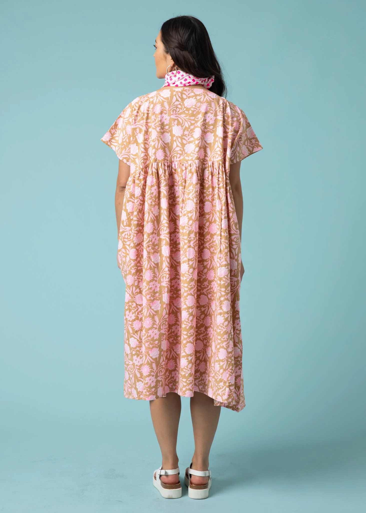 Meadow Dress - Floral Escape in Baked Clay & Neon Pink - Image 5