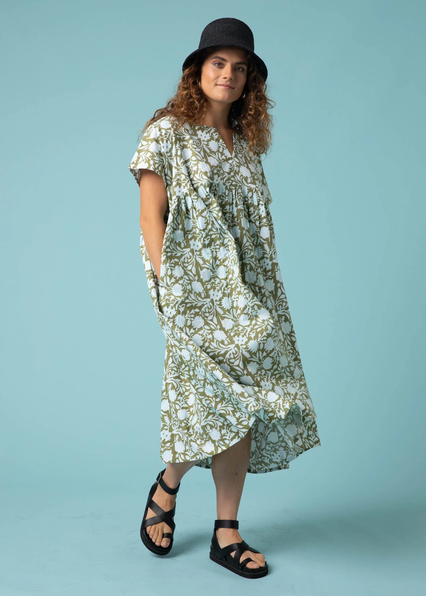Meadow Dress - Floral Escape in Olive Oil & Cerulean - Image 2