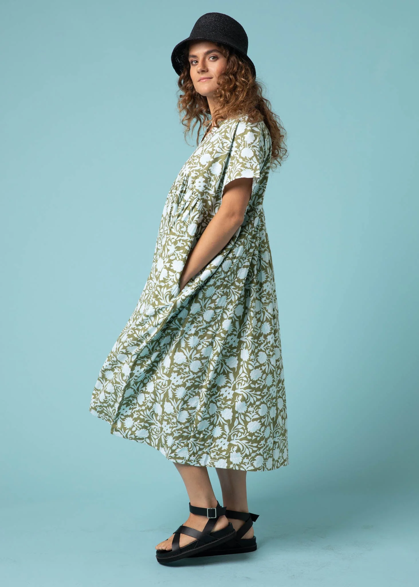 Meadow Dress - Floral Escape in Olive Oil & Cerulean - Image 3
