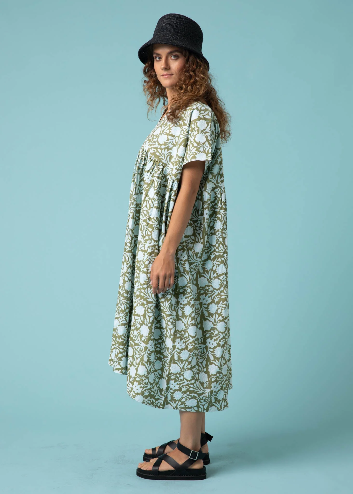 Meadow Dress - Floral Escape in Olive Oil & Cerulean - Image 4