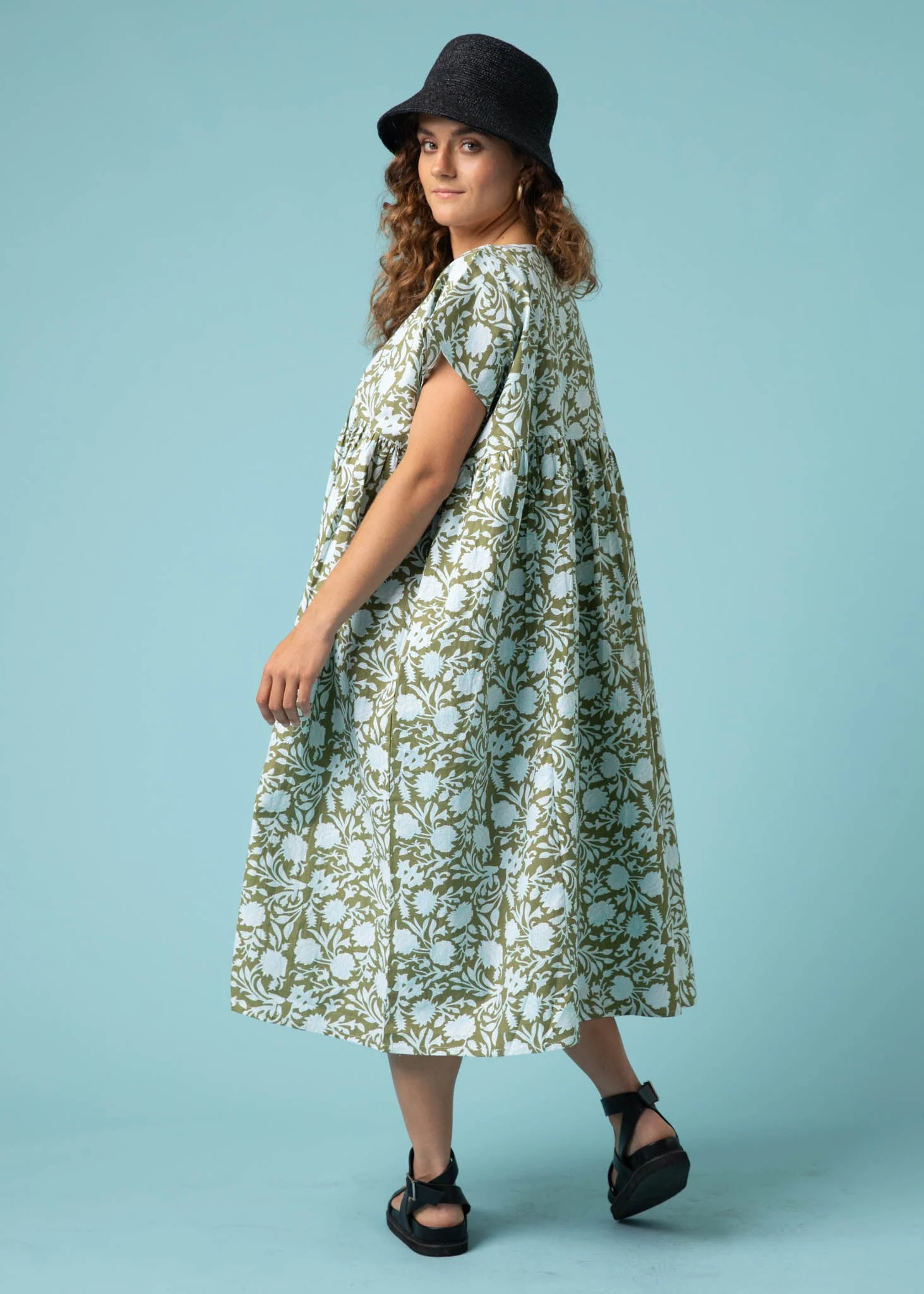 Meadow Dress - Floral Escape in Olive Oil & Cerulean - Image 5