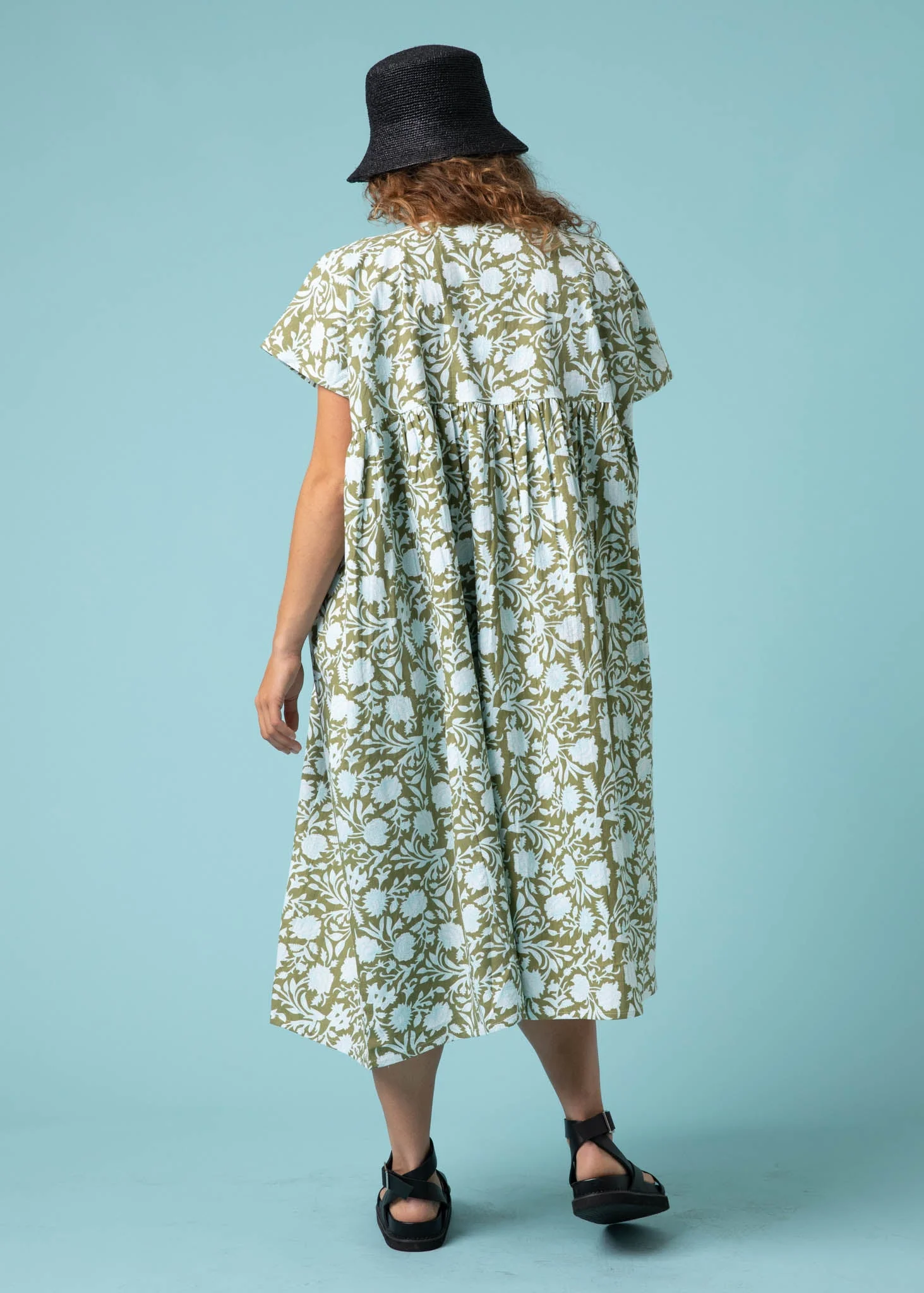 Meadow Dress - Floral Escape in Olive Oil & Cerulean - Image 6