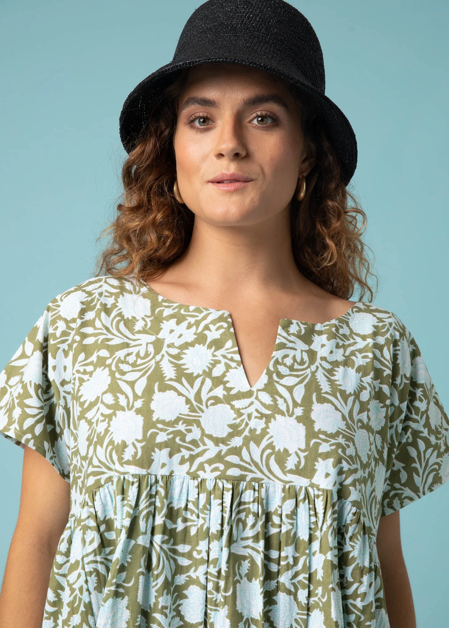 Meadow Dress - Floral Escape in Olive Oil & Cerulean - Image 7