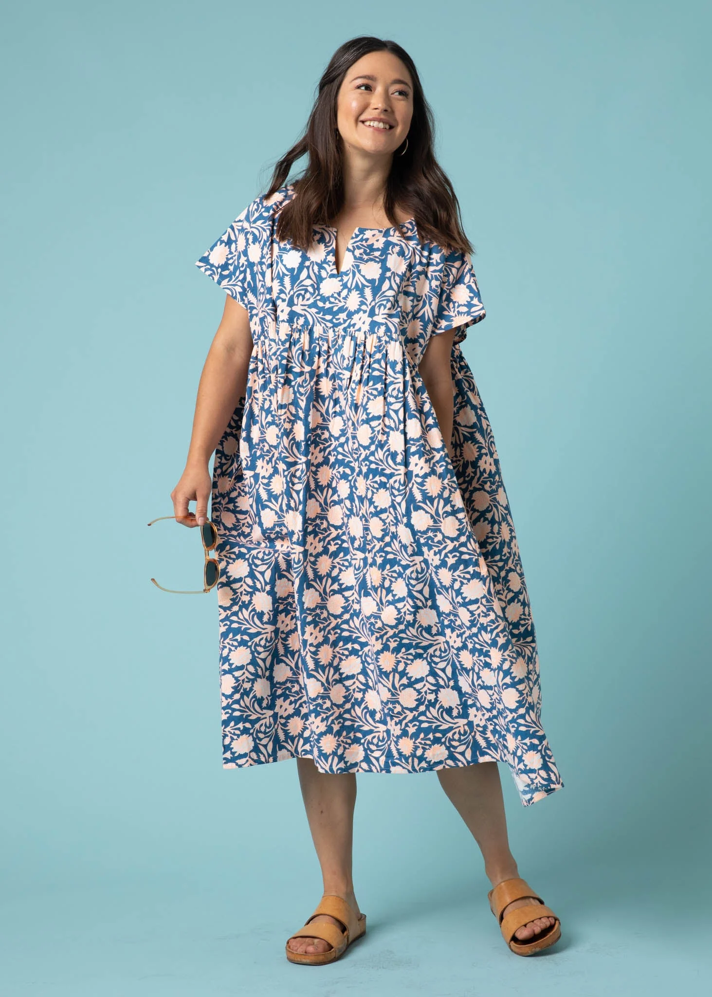 Meadow Dress - Floral Escape in True Navy & Neon Peach - Image 2