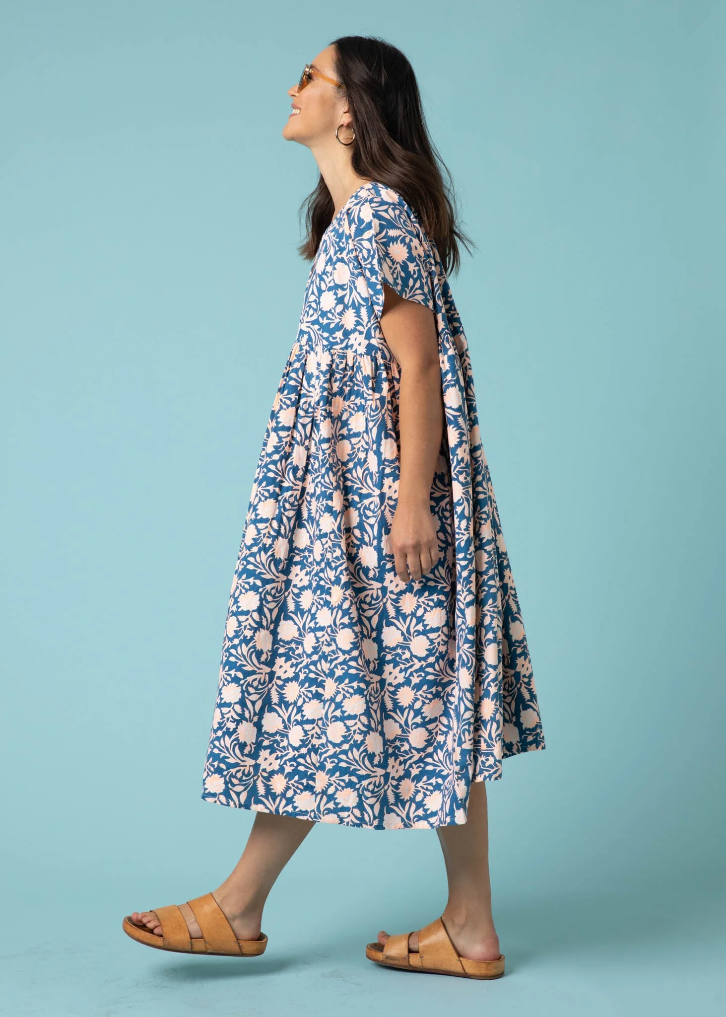 Meadow Dress - Floral Escape in True Navy & Neon Peach - Image 4