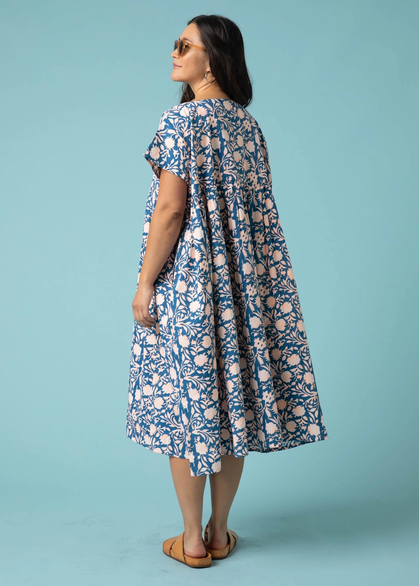 Meadow Dress - Floral Escape in True Navy & Neon Peach - Image 5