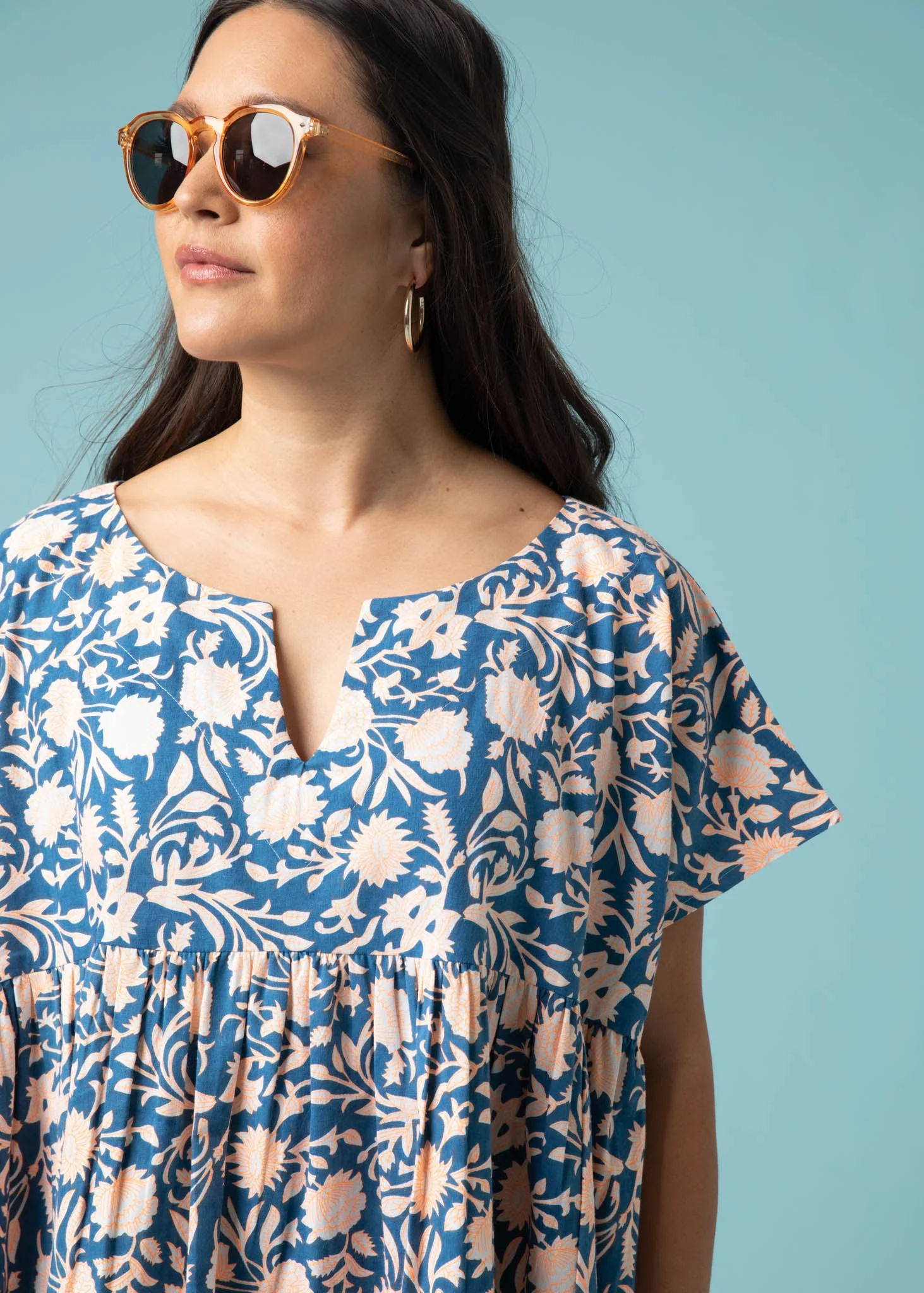 Meadow Dress - Floral Escape in True Navy & Neon Peach - Image 6