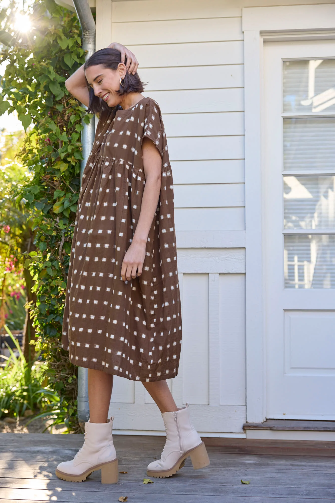 Meadow Dress - Ikat Squares Mocha - Image 10