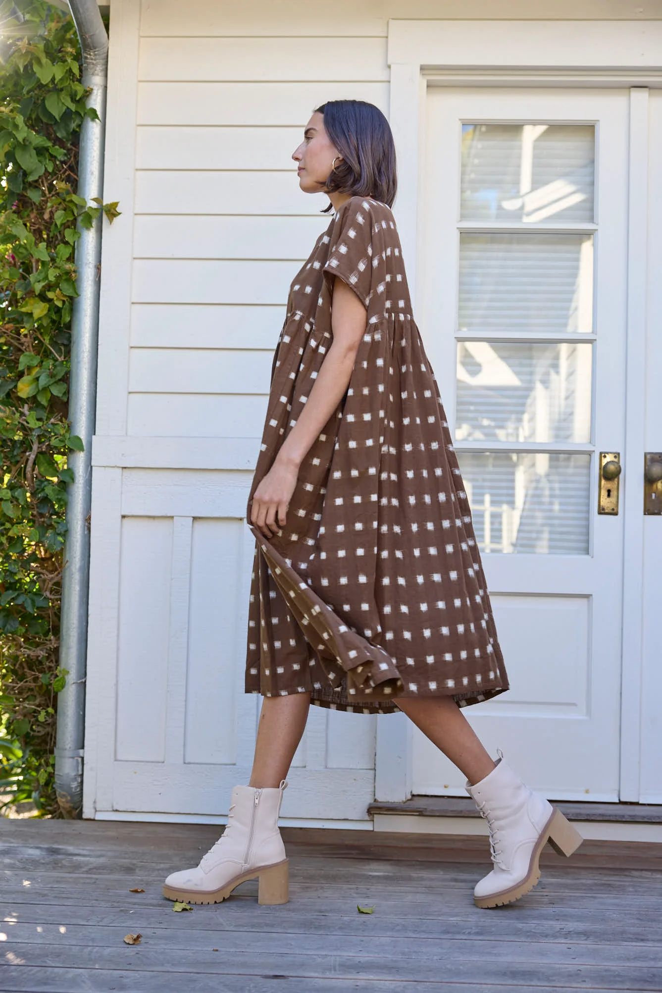Meadow Dress - Ikat Squares Mocha - Image 11