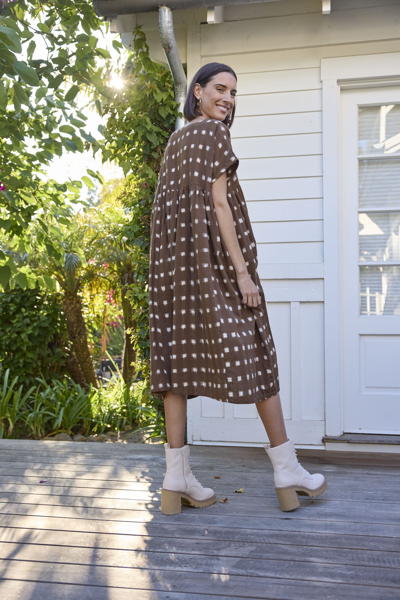 Meadow Dress - Ikat Squares Mocha - Image 13