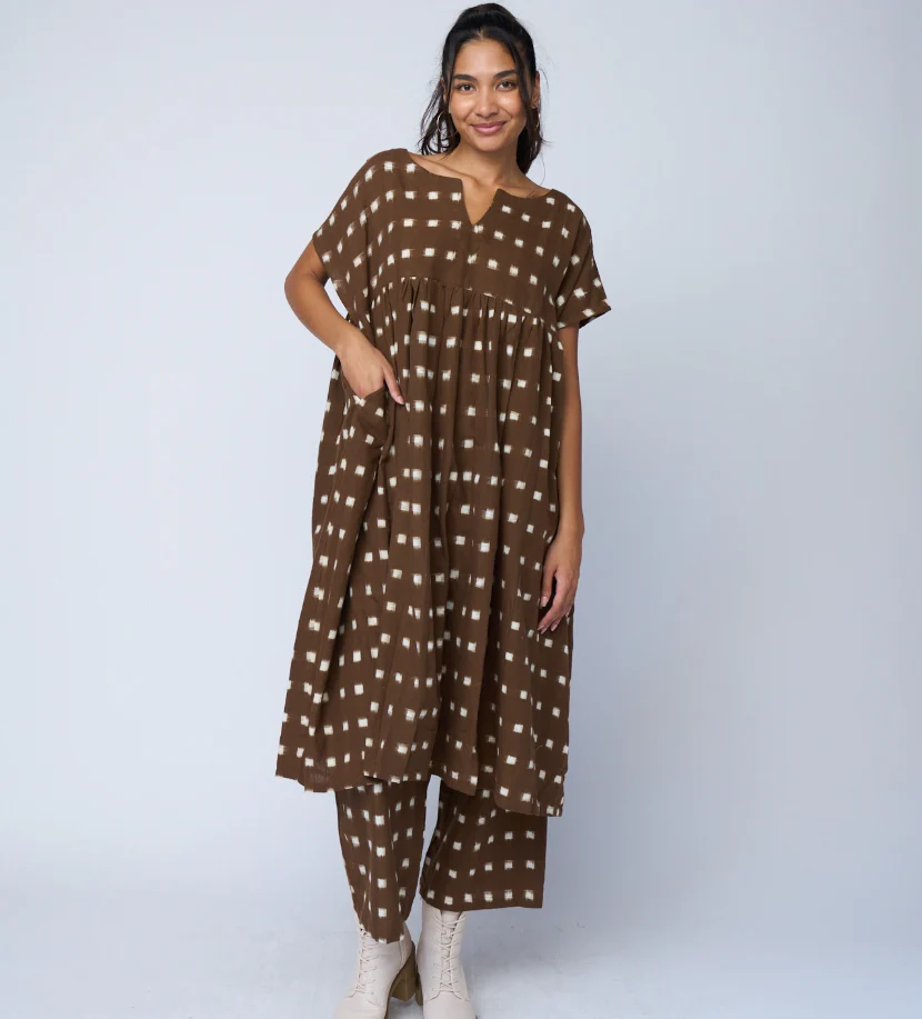 Meadow Dress - Ikat Squares Mocha - Image 15