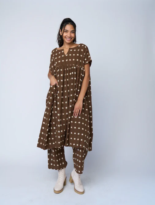 Meadow Dress - Ikat Squares Mocha - Image 16