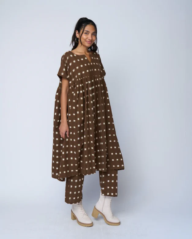 Meadow Dress - Ikat Squares Mocha - Image 17