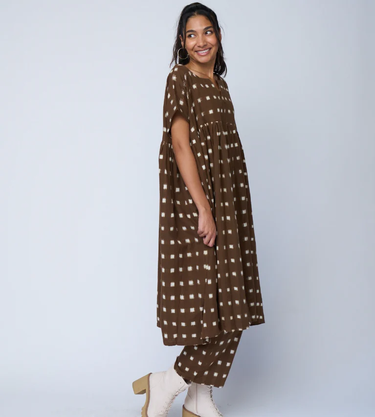Meadow Dress - Ikat Squares Mocha - Image 18