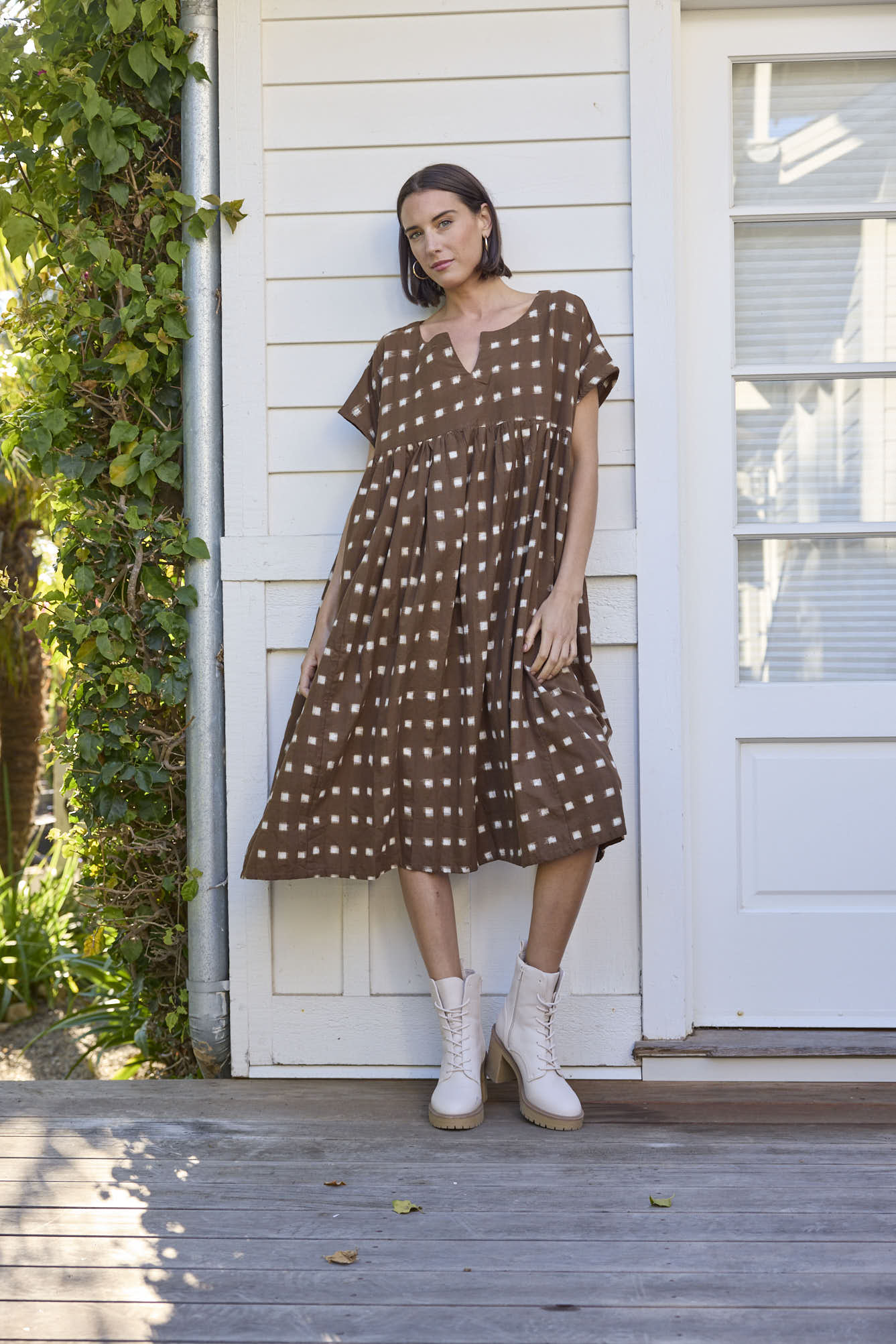 Meadow Dress - Ikat Squares Mocha - Image 3