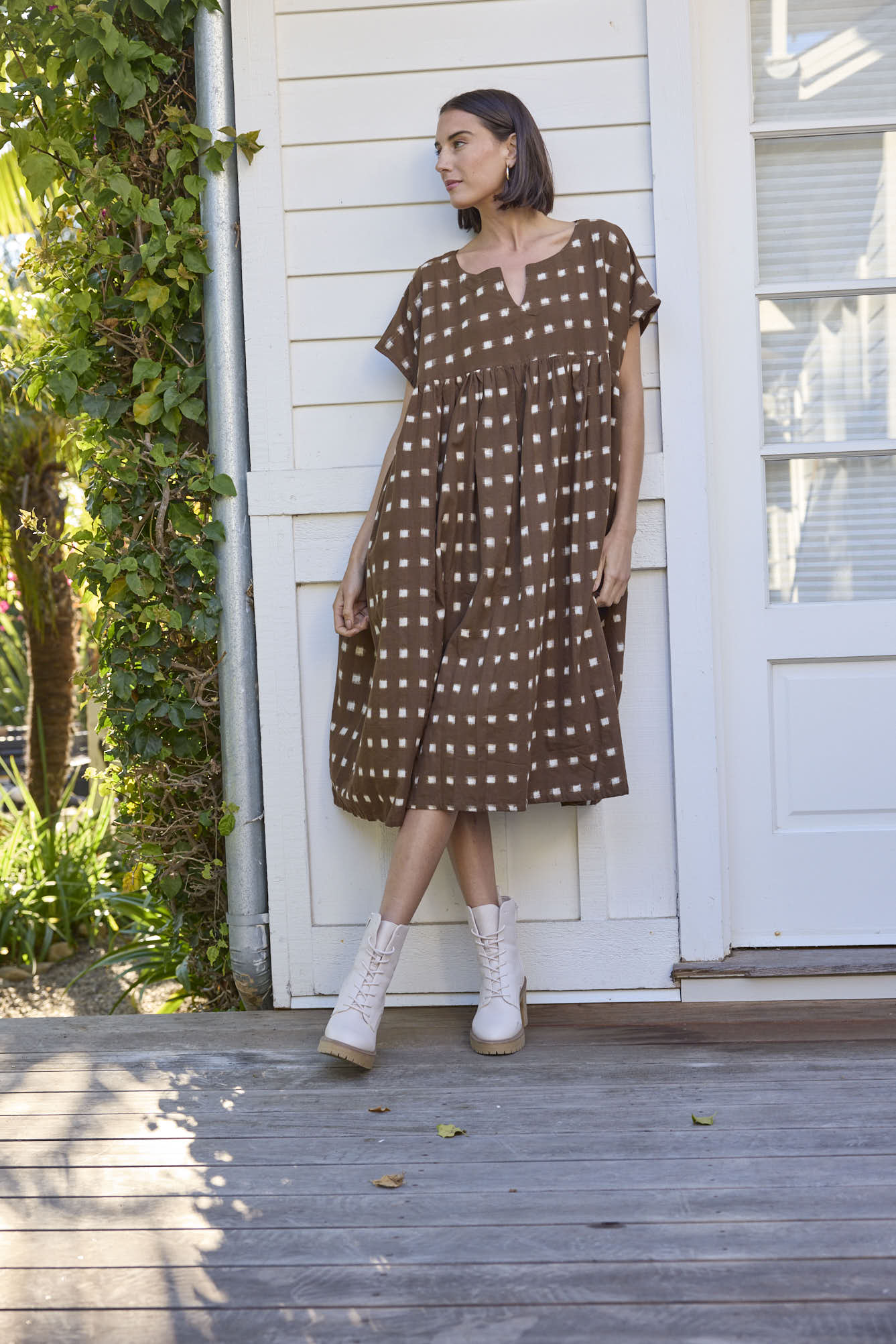 Meadow Dress - Ikat Squares Mocha - Image 4