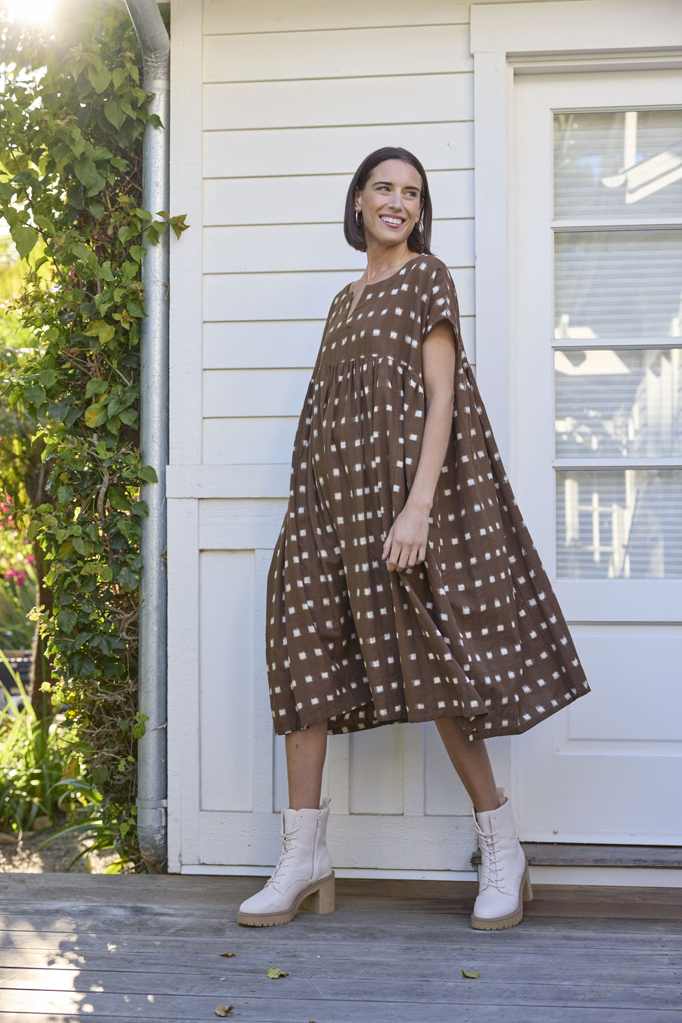 Meadow Dress - Ikat Squares Mocha - Image 5