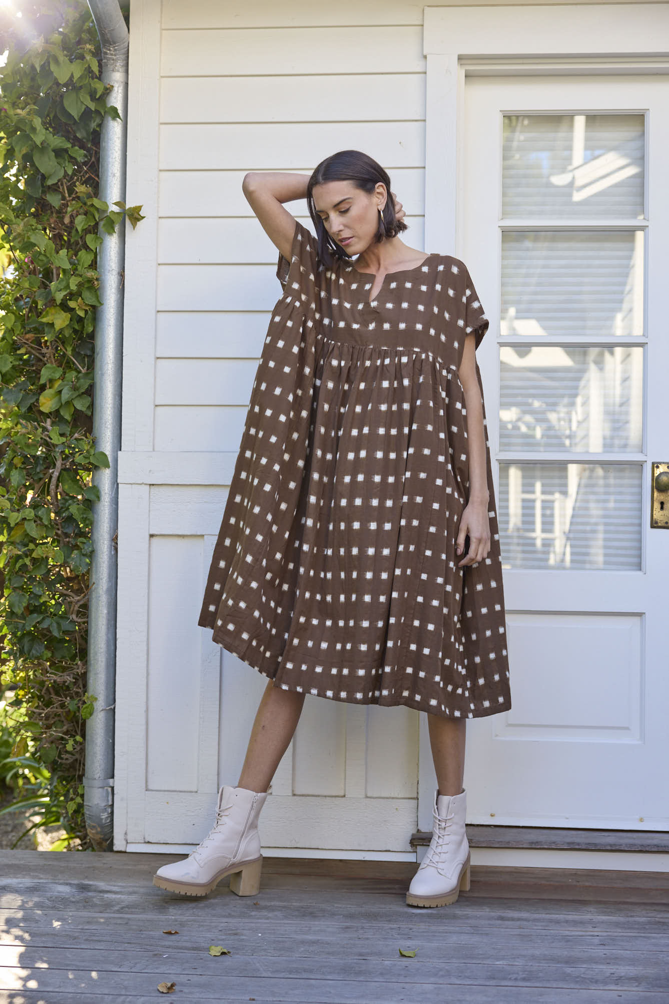Meadow Dress - Ikat Squares Mocha - Image 6