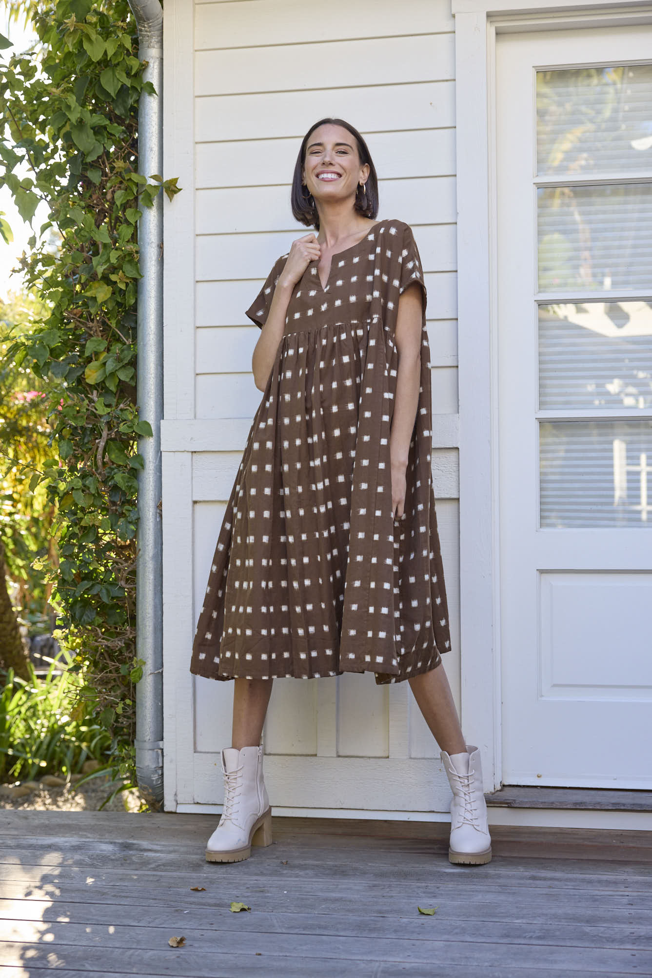 Meadow Dress - Ikat Squares Mocha - Image 7
