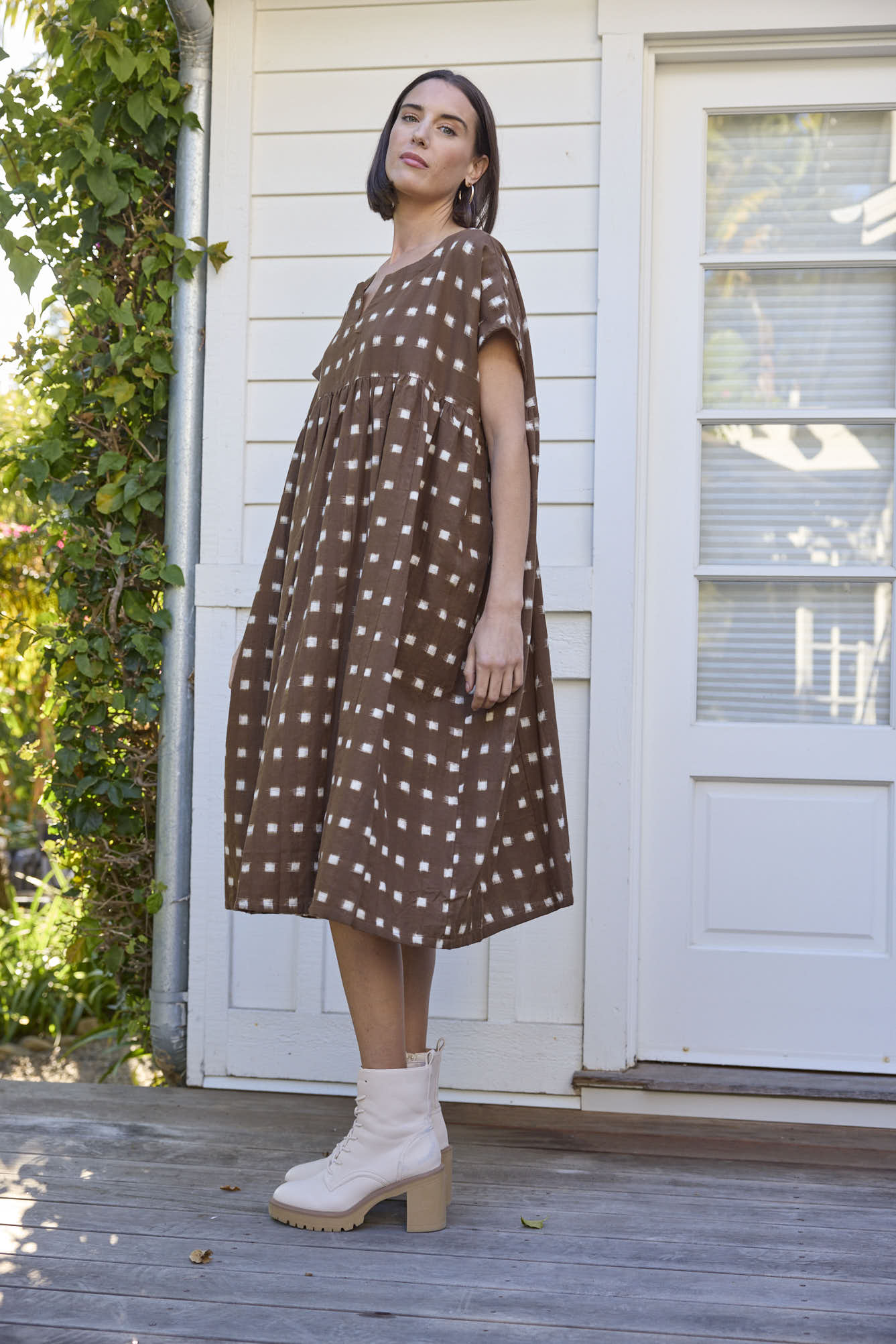 Meadow Dress - Ikat Squares Mocha - Image 8