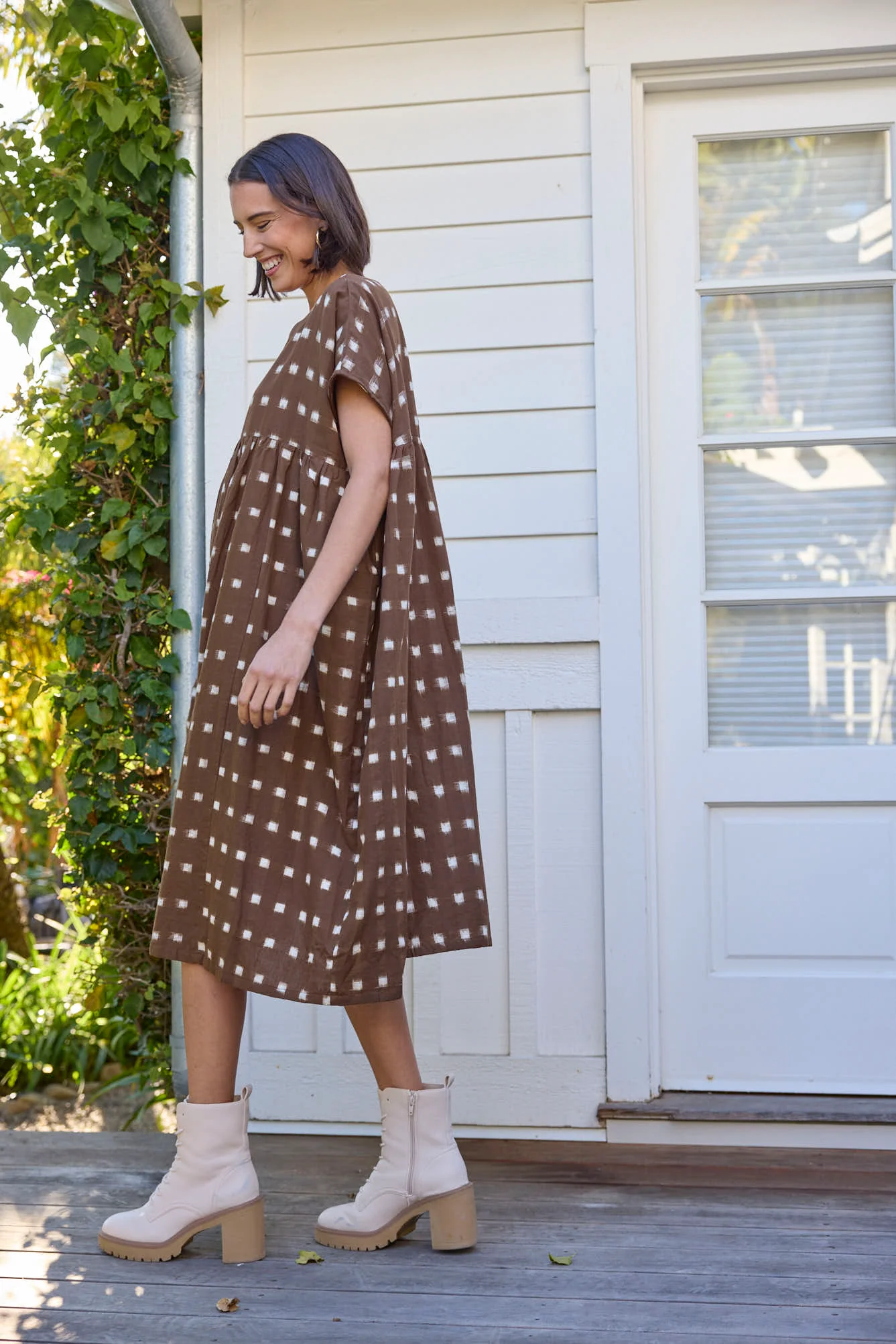 Meadow Dress - Ikat Squares Mocha - Image 9