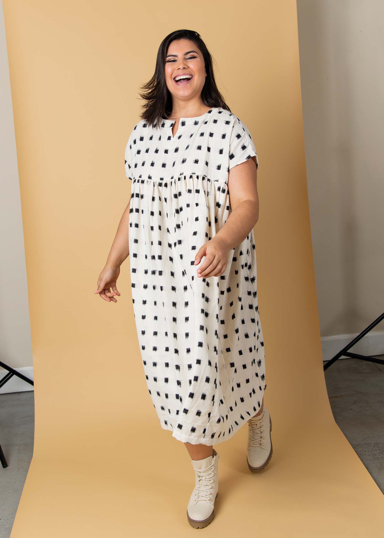 Meadow Dress - Ikat Squares Natural Black - Image 10