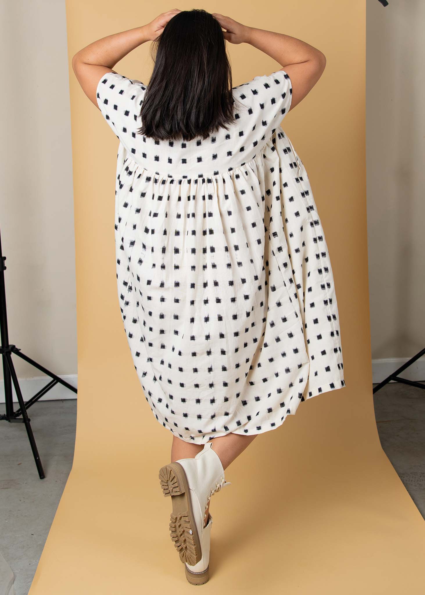 Meadow Dress - Ikat Squares Natural Black - Image 11