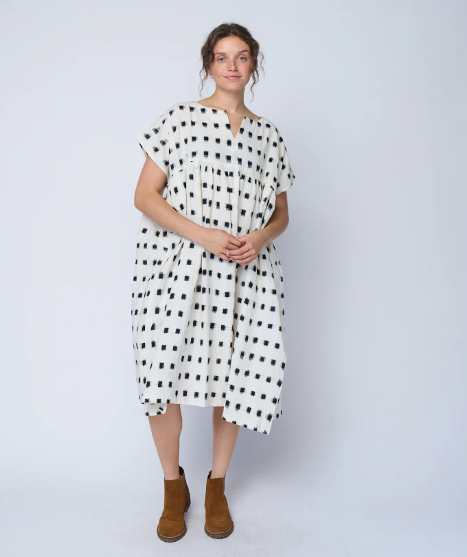 Meadow Dress - Ikat Squares Natural Black - Image 2