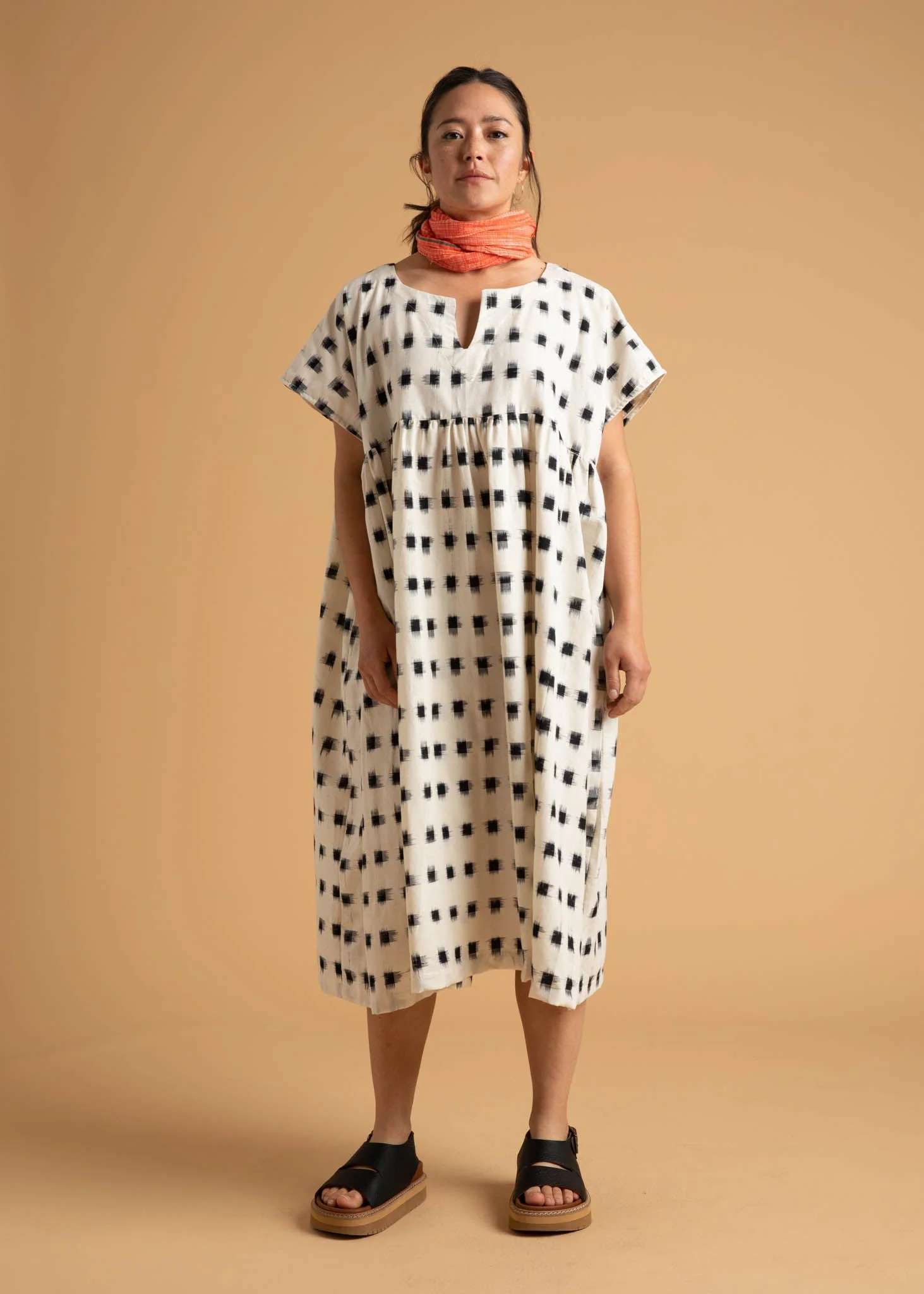 Meadow Dress - Ikat Squares Natural Black - Image 3