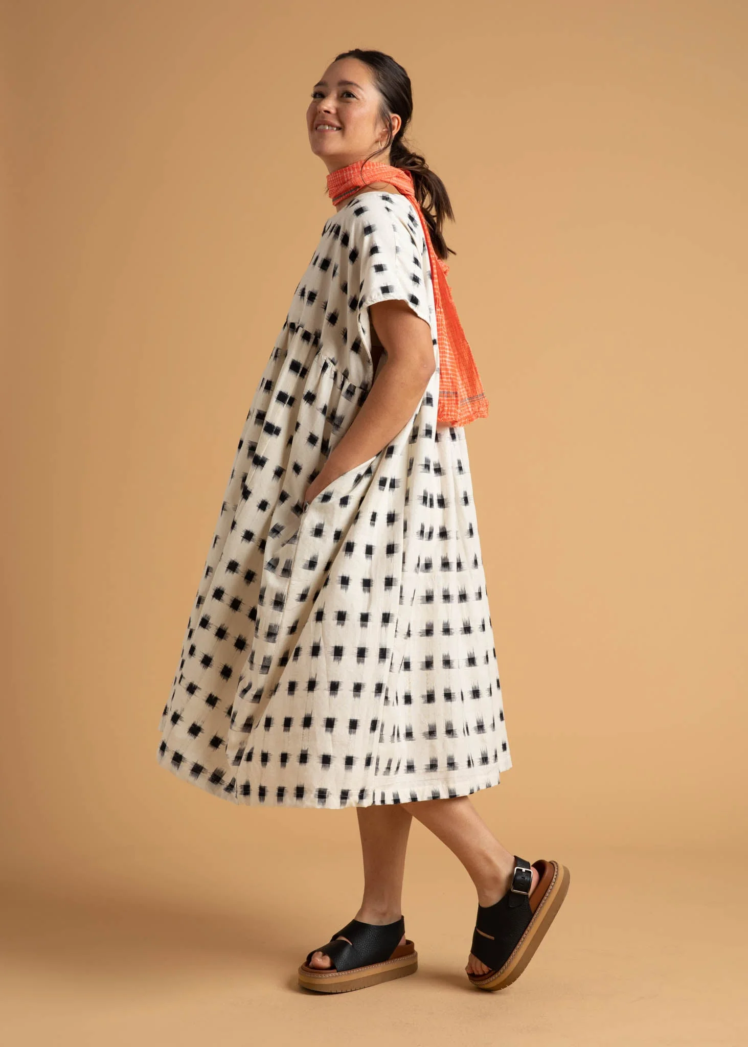 Meadow Dress - Ikat Squares Natural Black - Image 5