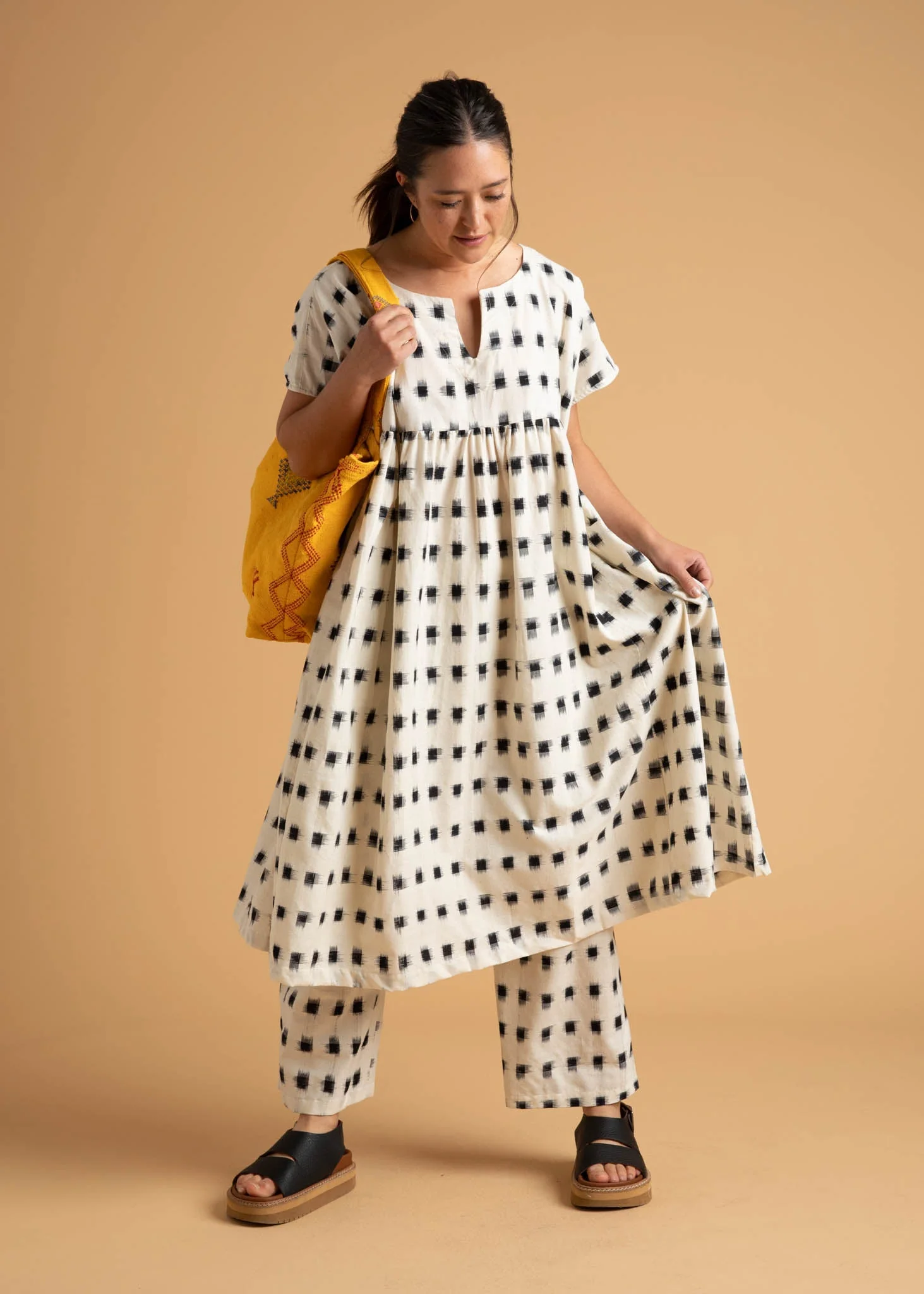 Meadow Dress - Ikat Squares Natural Black - Image 6