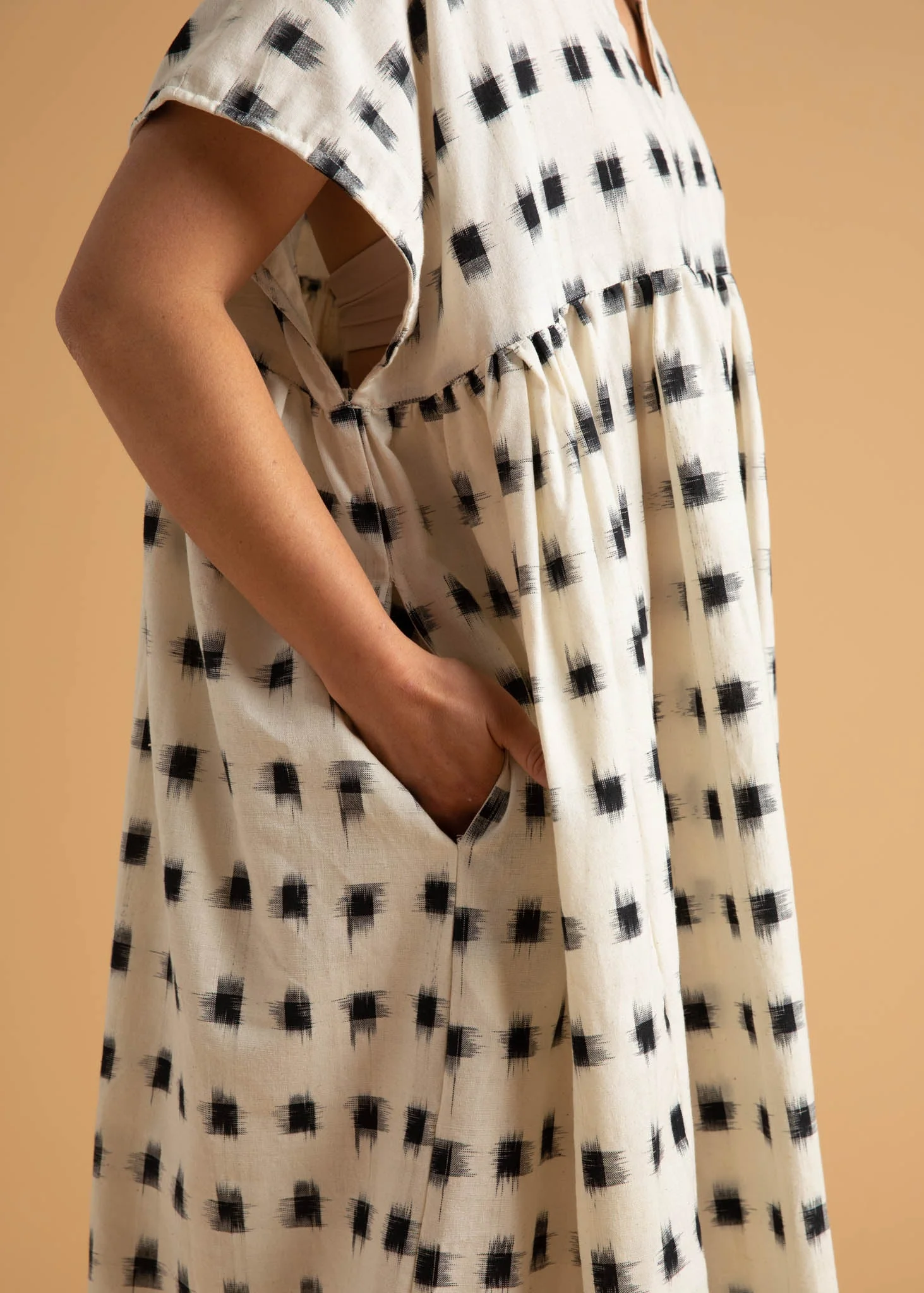 Meadow Dress - Ikat Squares Natural Black - Image 9