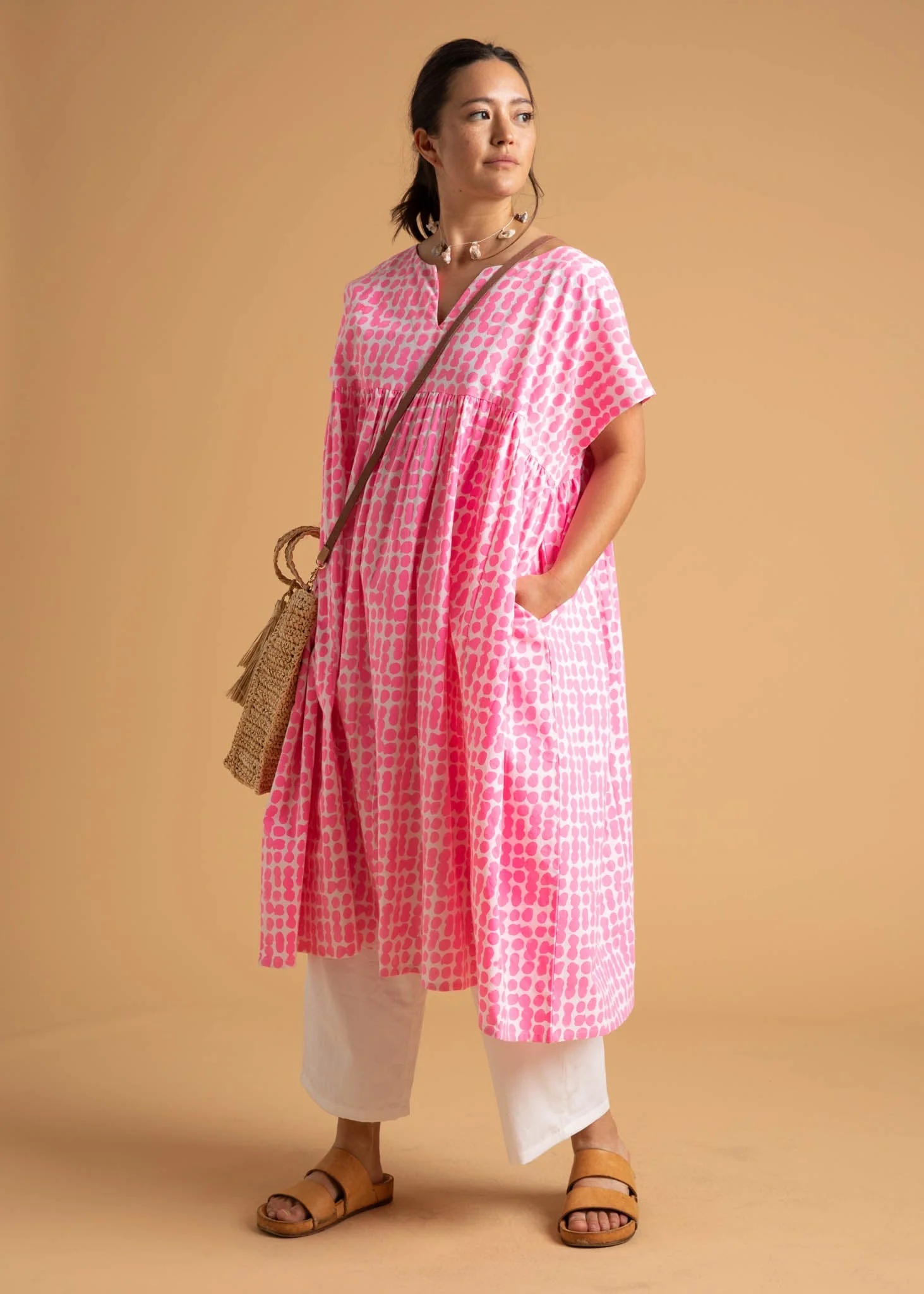 Meadow Dress - Messy Dots in Neon Pink - Image 2