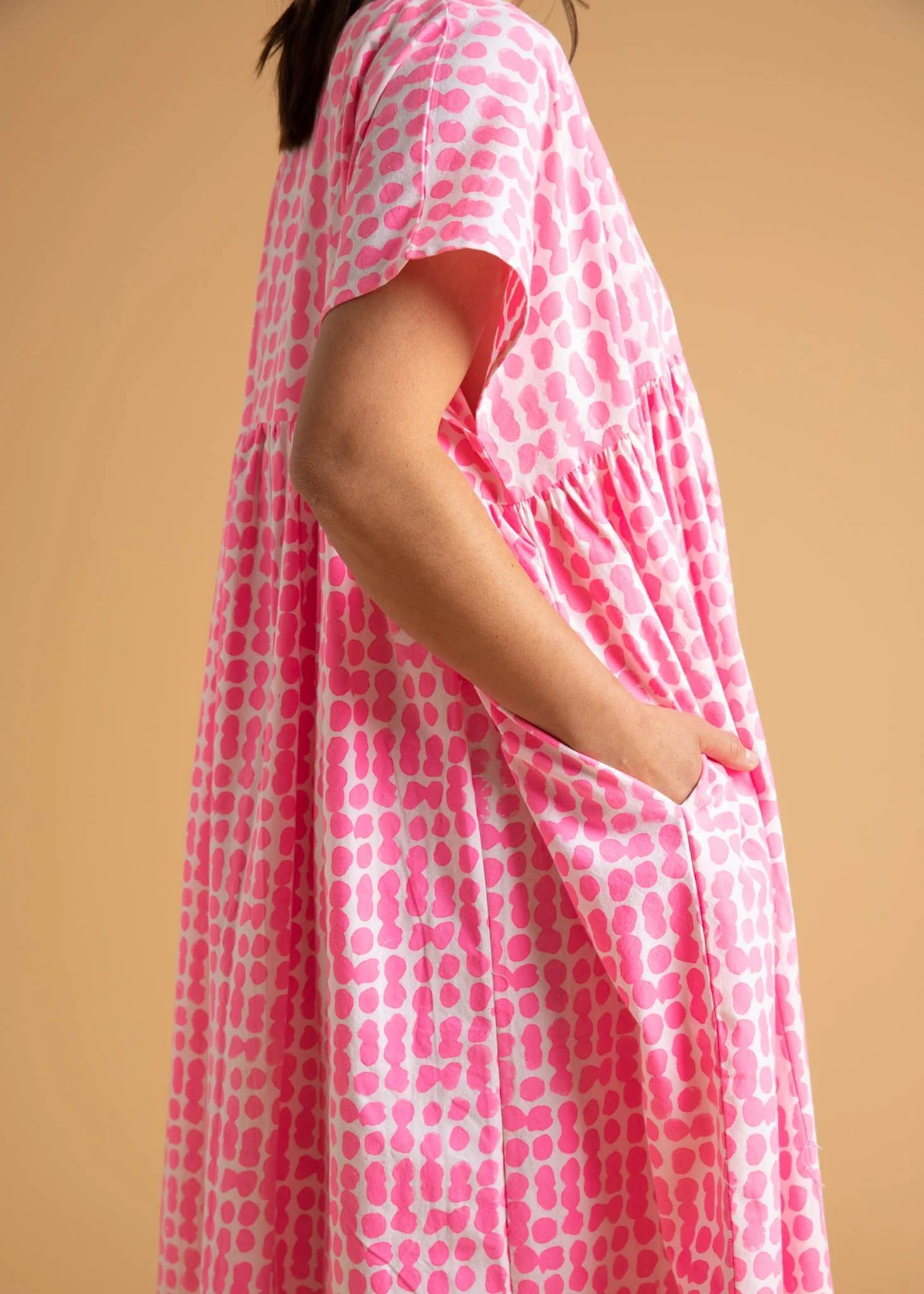 Meadow Dress - Messy Dots in Neon Pink - Image 3