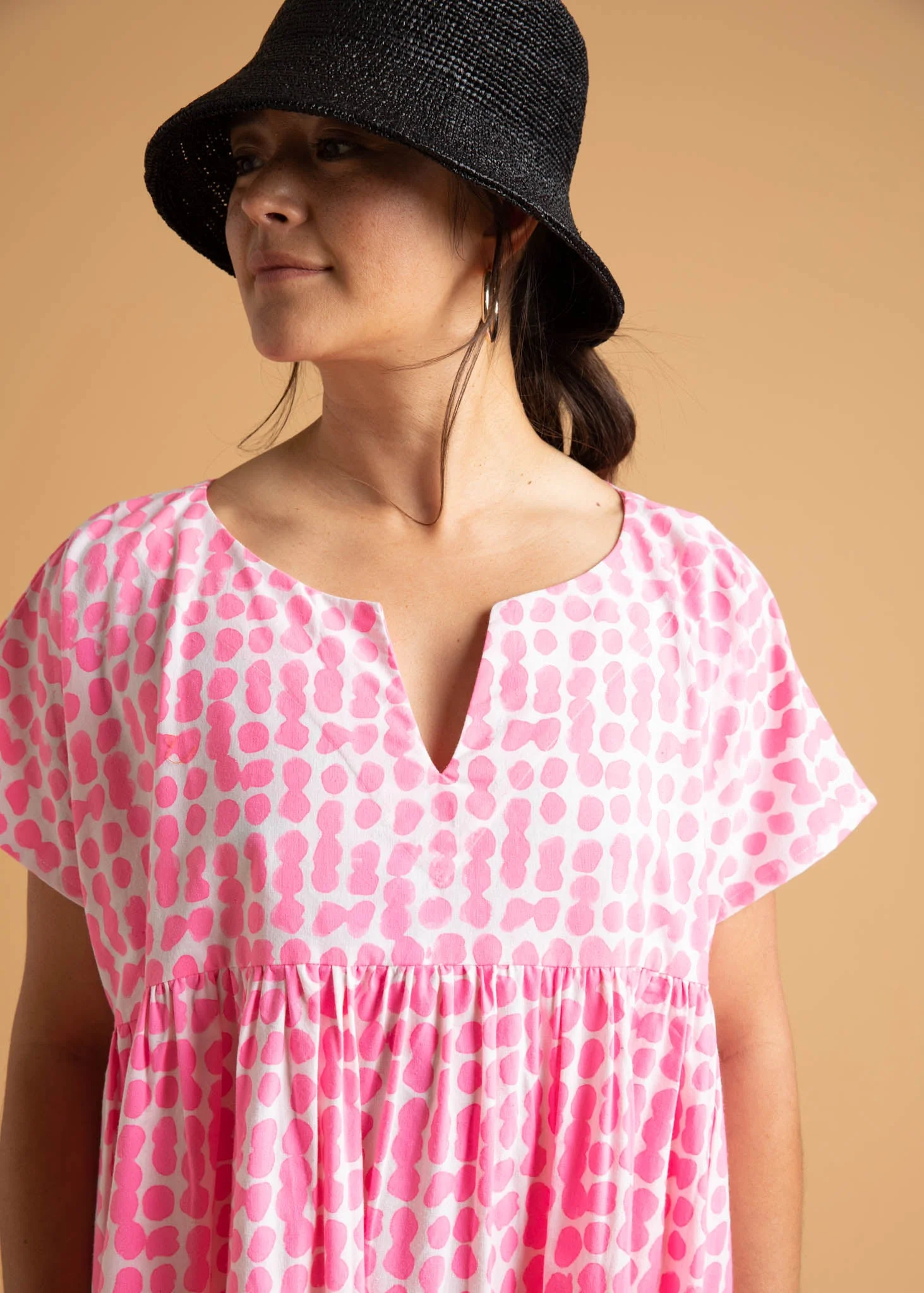 Meadow Dress - Messy Dots in Neon Pink - Image 4