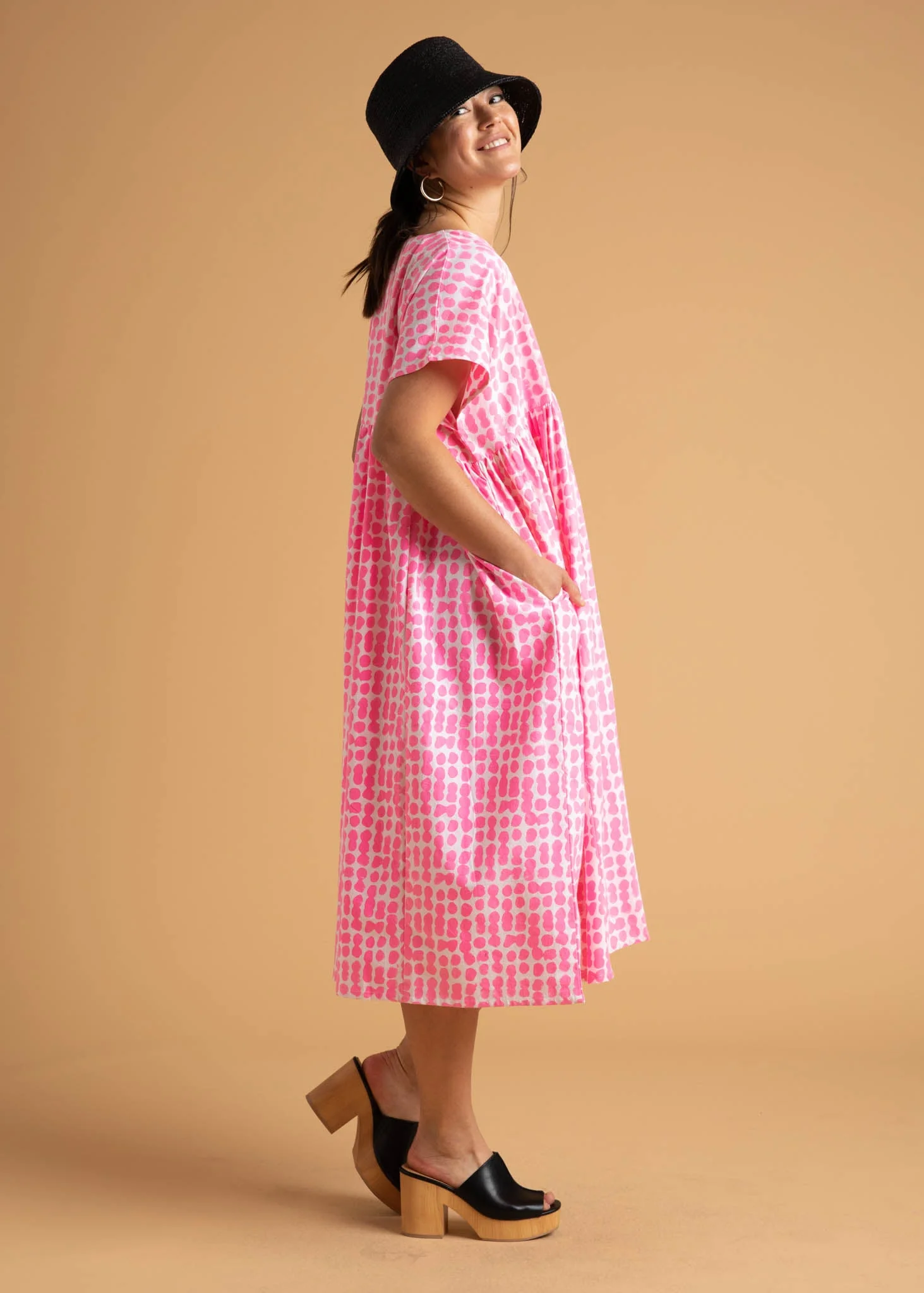 Meadow Dress - Messy Dots in Neon Pink - Image 6