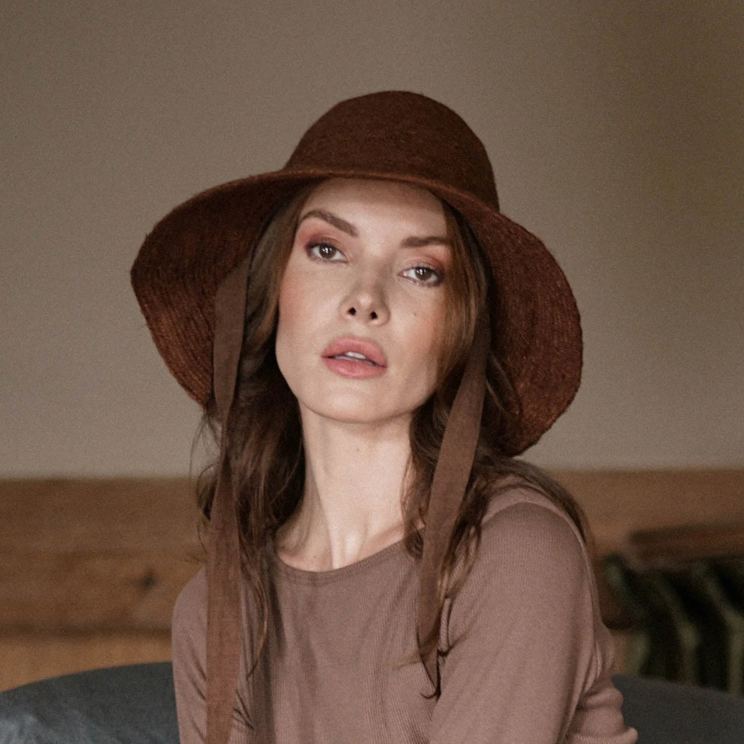 MEG Jute Straw Hat In Burnt Sienna - Image 3