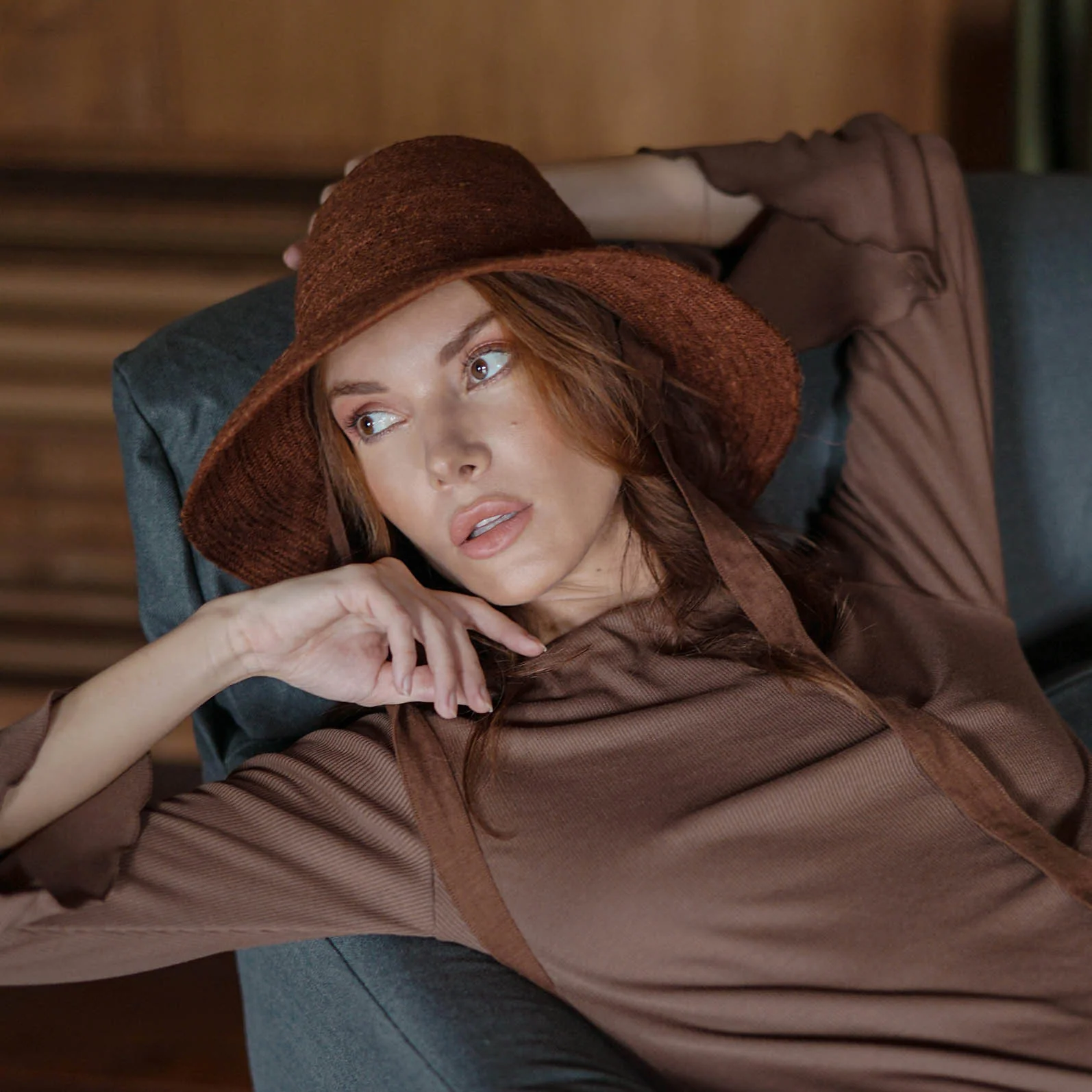 MEG Jute Straw Hat In Burnt Sienna - Image 4