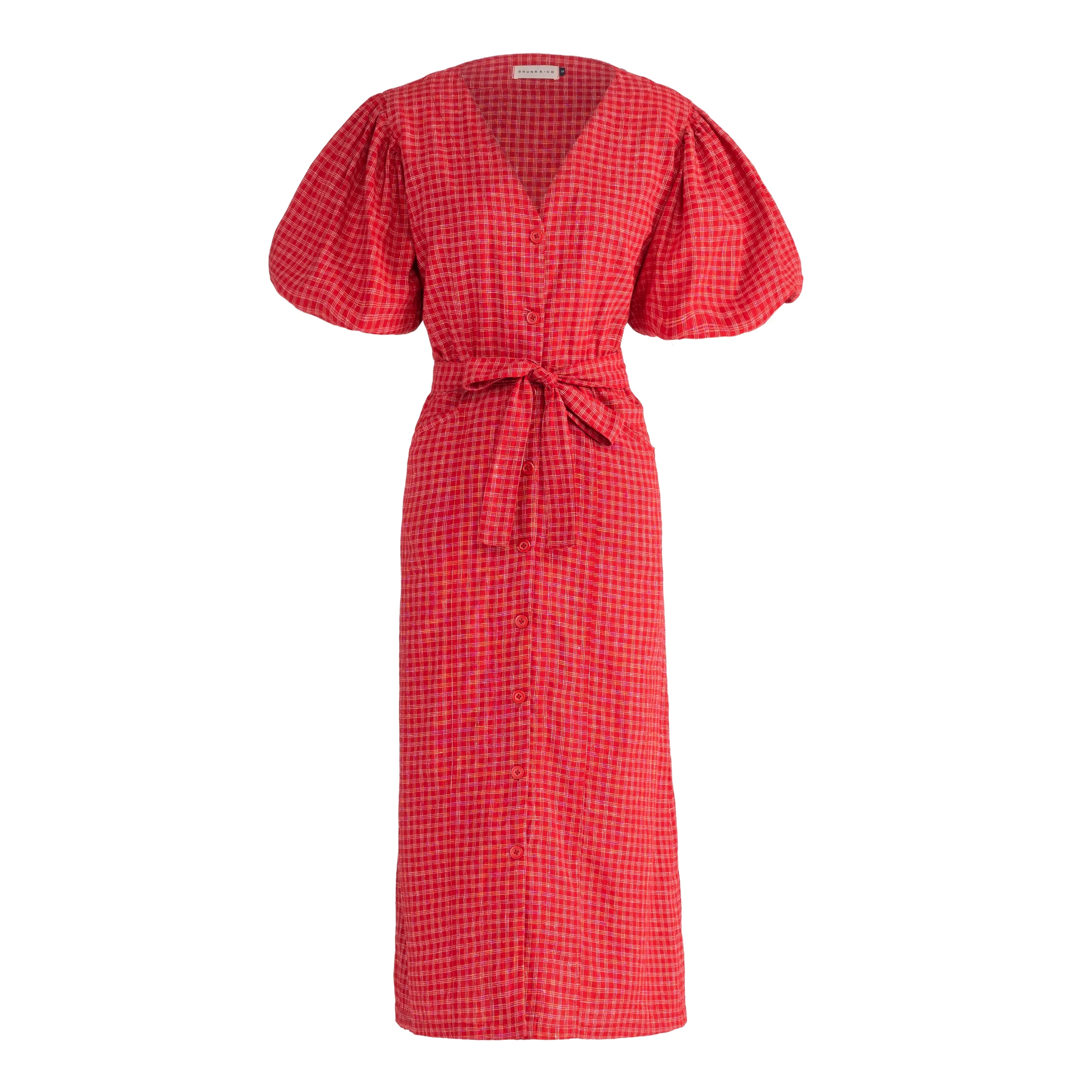 MEGHAN Gingham Hemp Midi Dress In Scarlet Red - Image 7