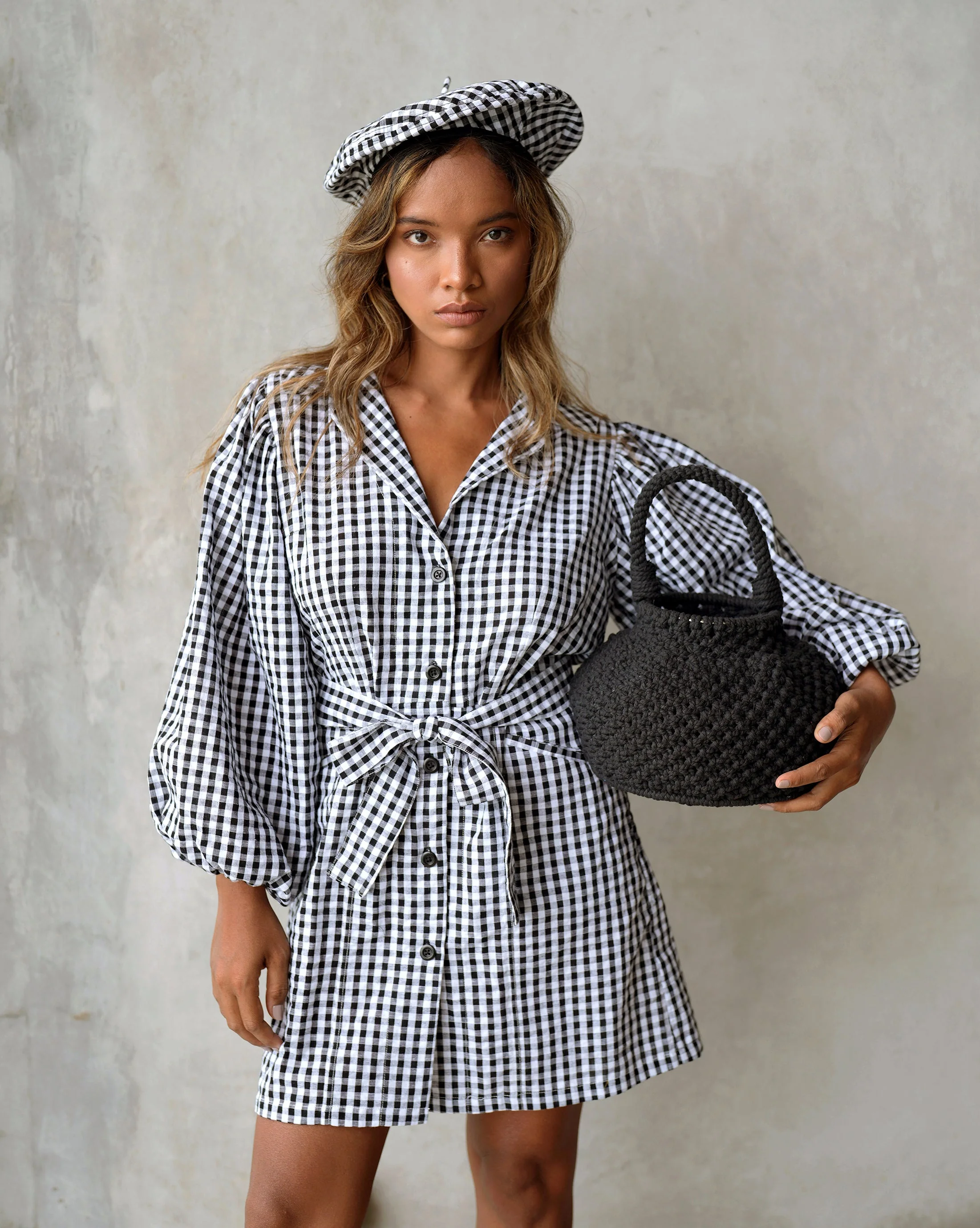 MEGHAN Mini Gingham Dress, in Black - Image 4
