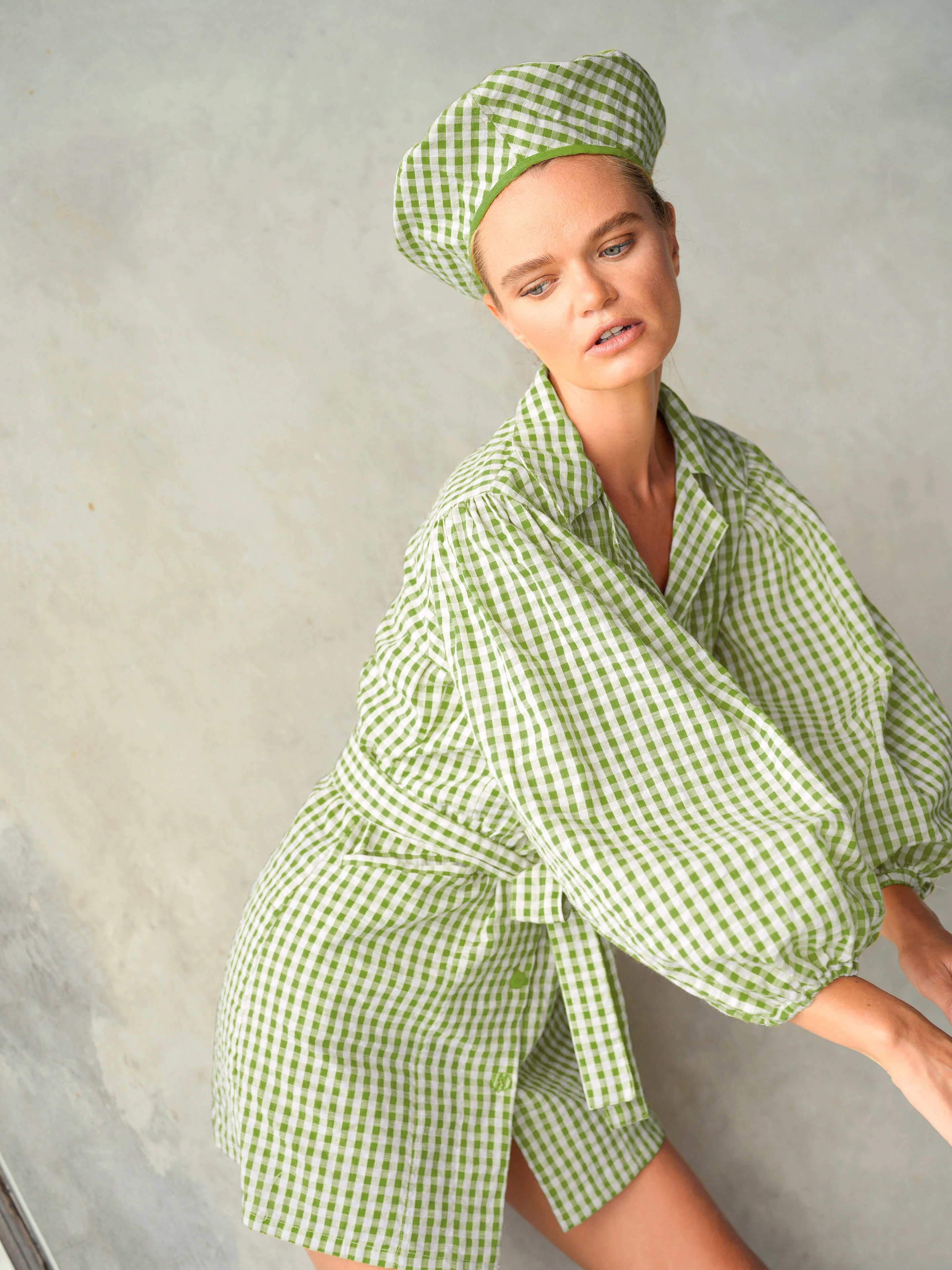 MEGHAN Mini Gingham Dress, in Olive Green - Image 7