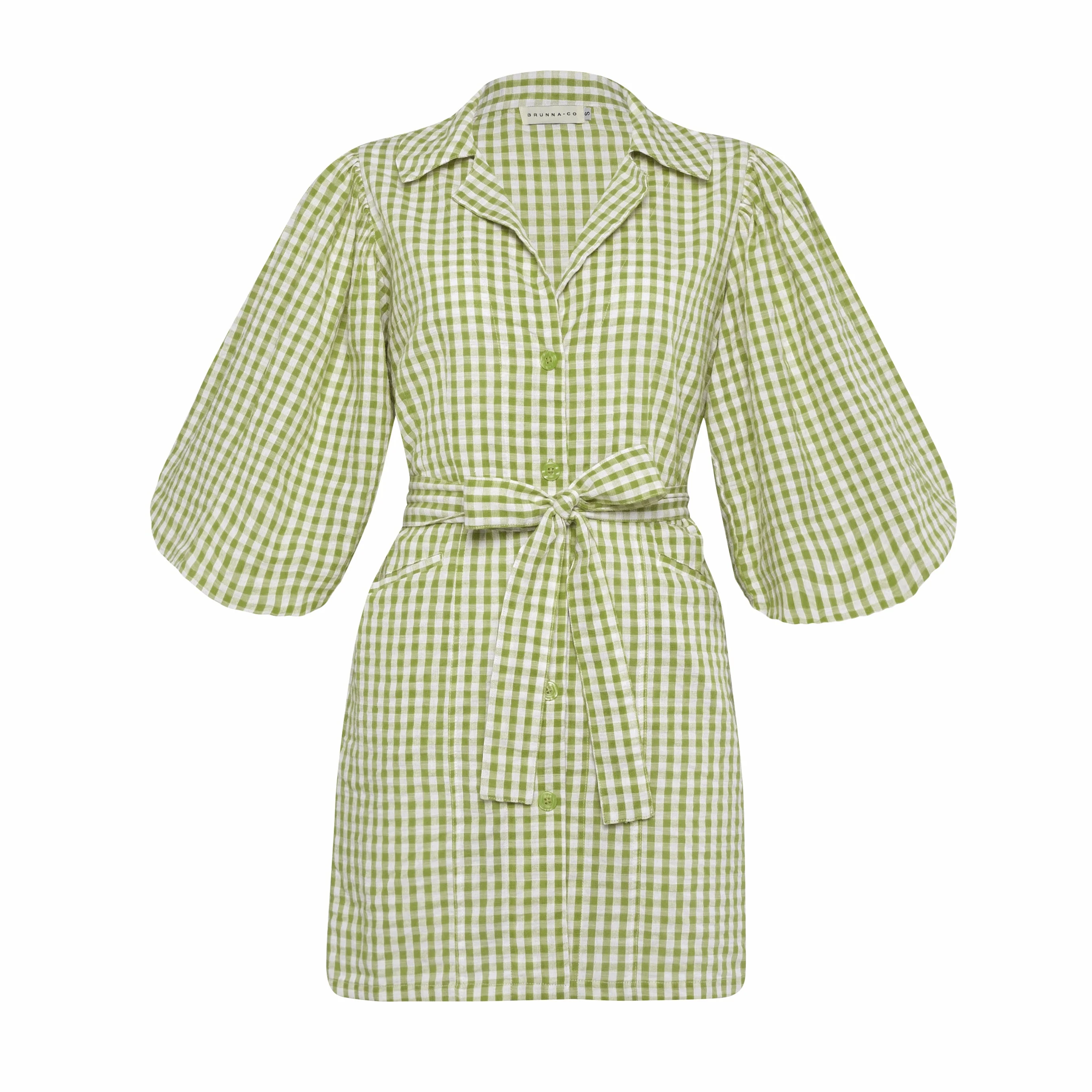 MEGHAN Mini Gingham Dress, in Olive Green - Image 9