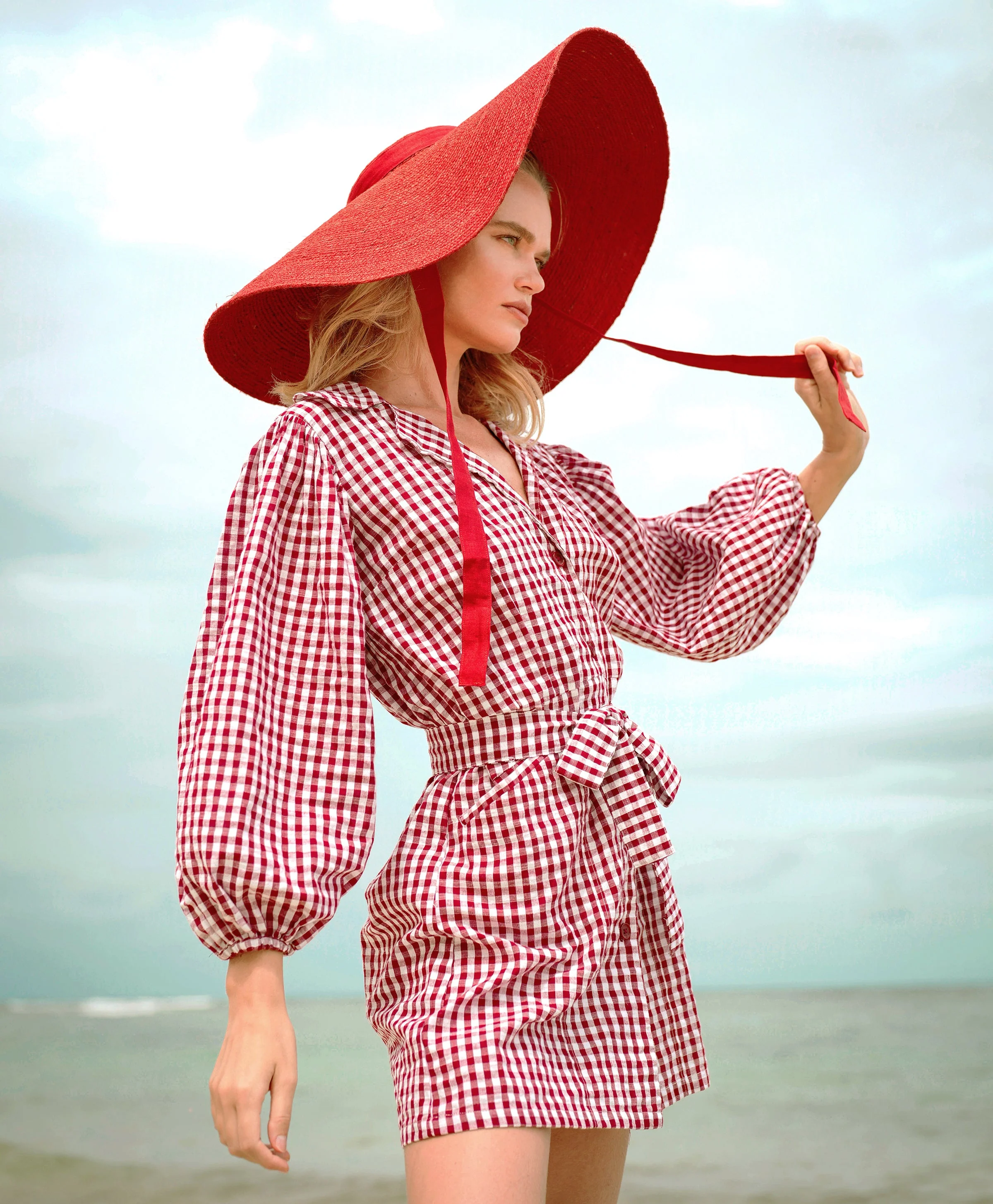 MEGHAN Mini Gingham Dress, in Red - Image 3