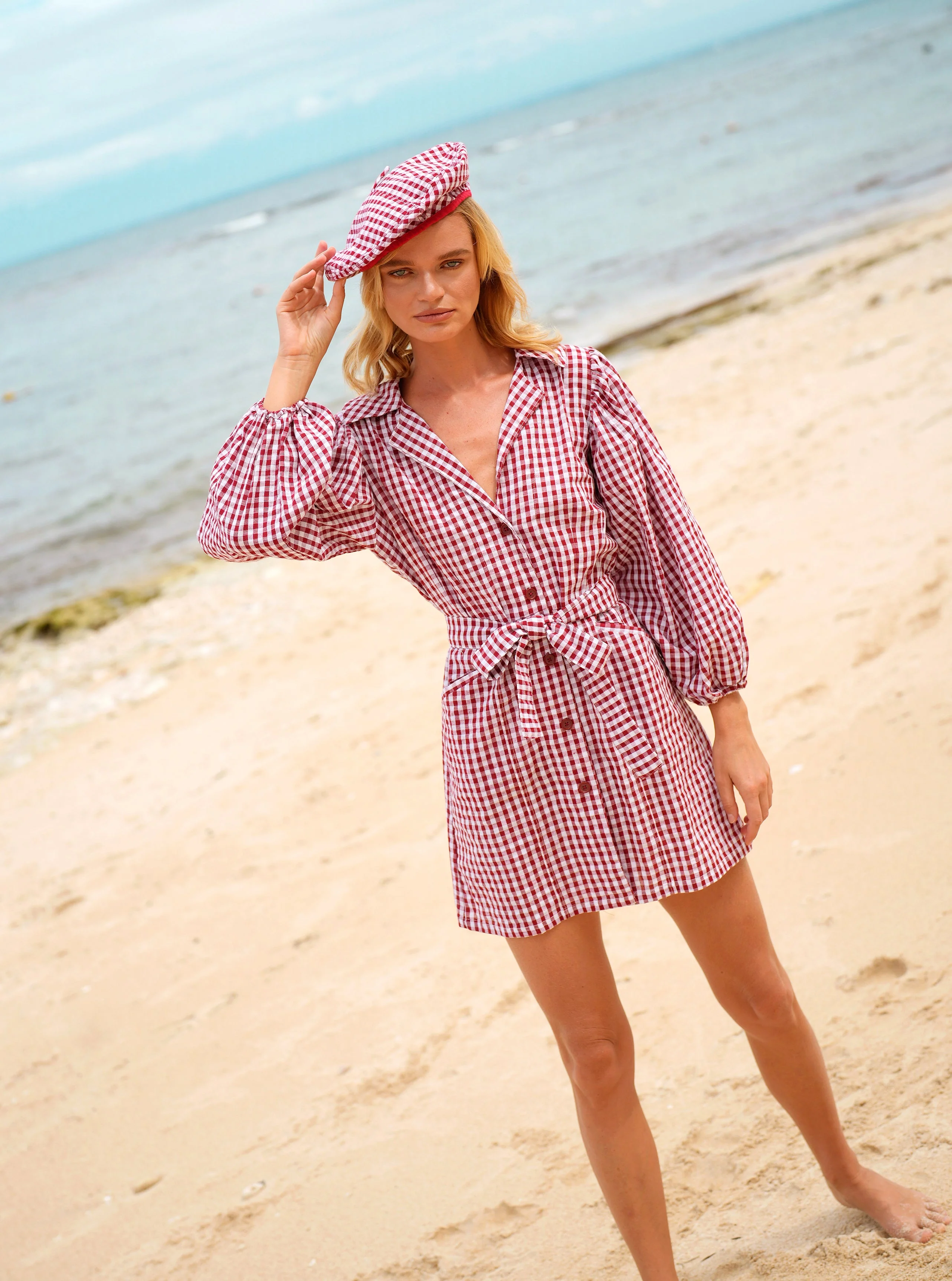 MEGHAN Mini Gingham Dress, in Red - Image 4
