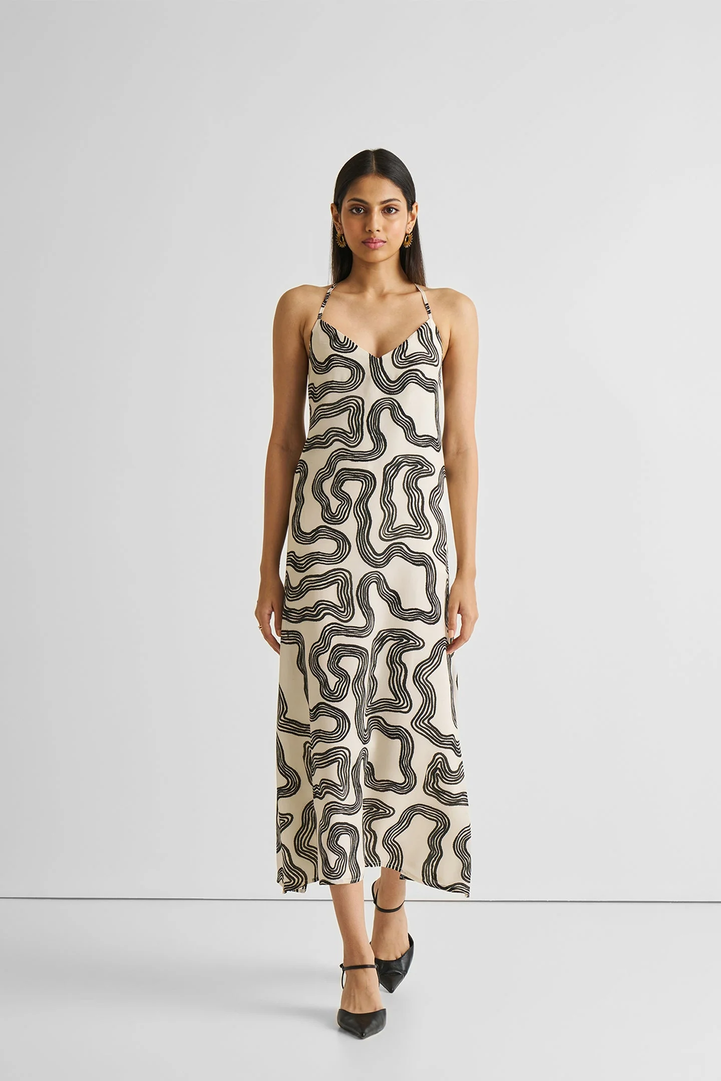 Midi Slip Dress in Black Stripes - Image 4