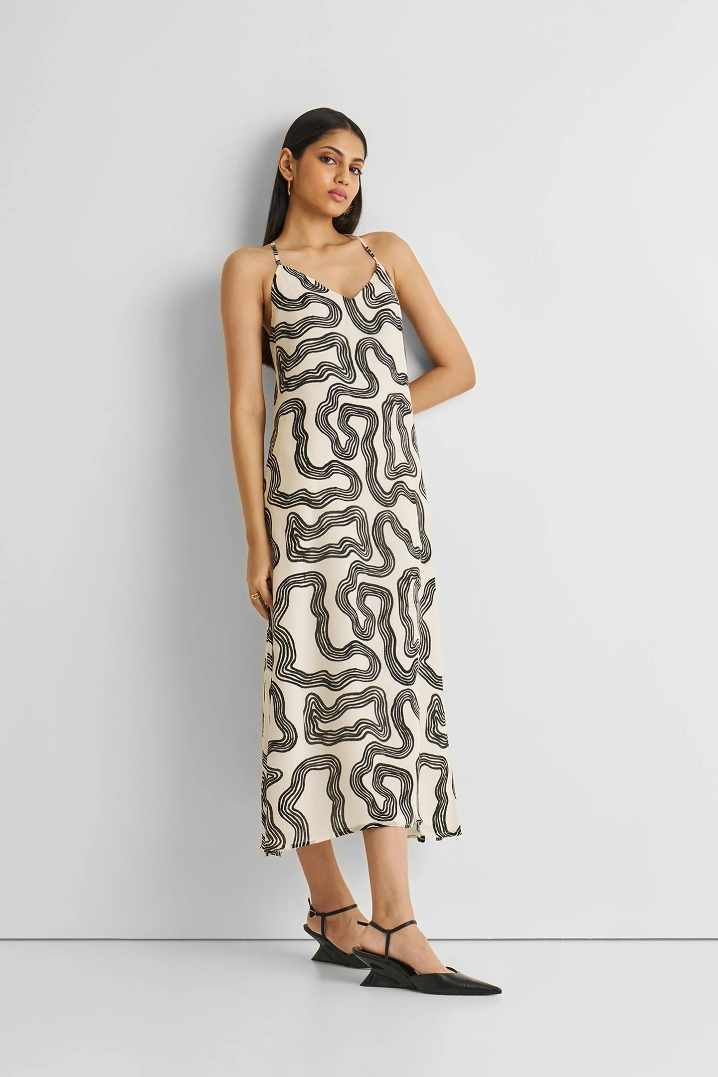 Midi Slip Dress in Black Stripes - Image 5