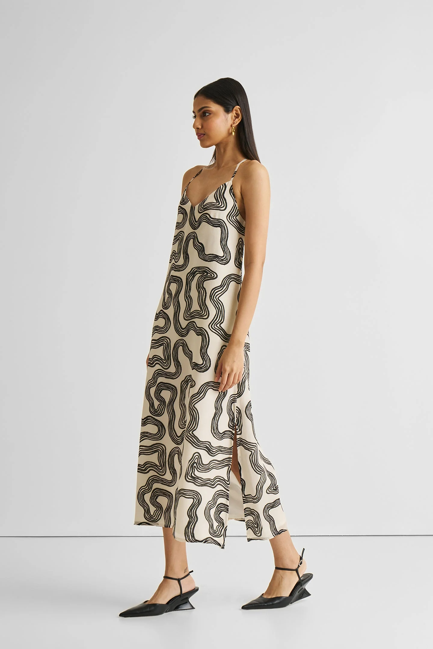 Midi Slip Dress in Black Stripes - Image 7