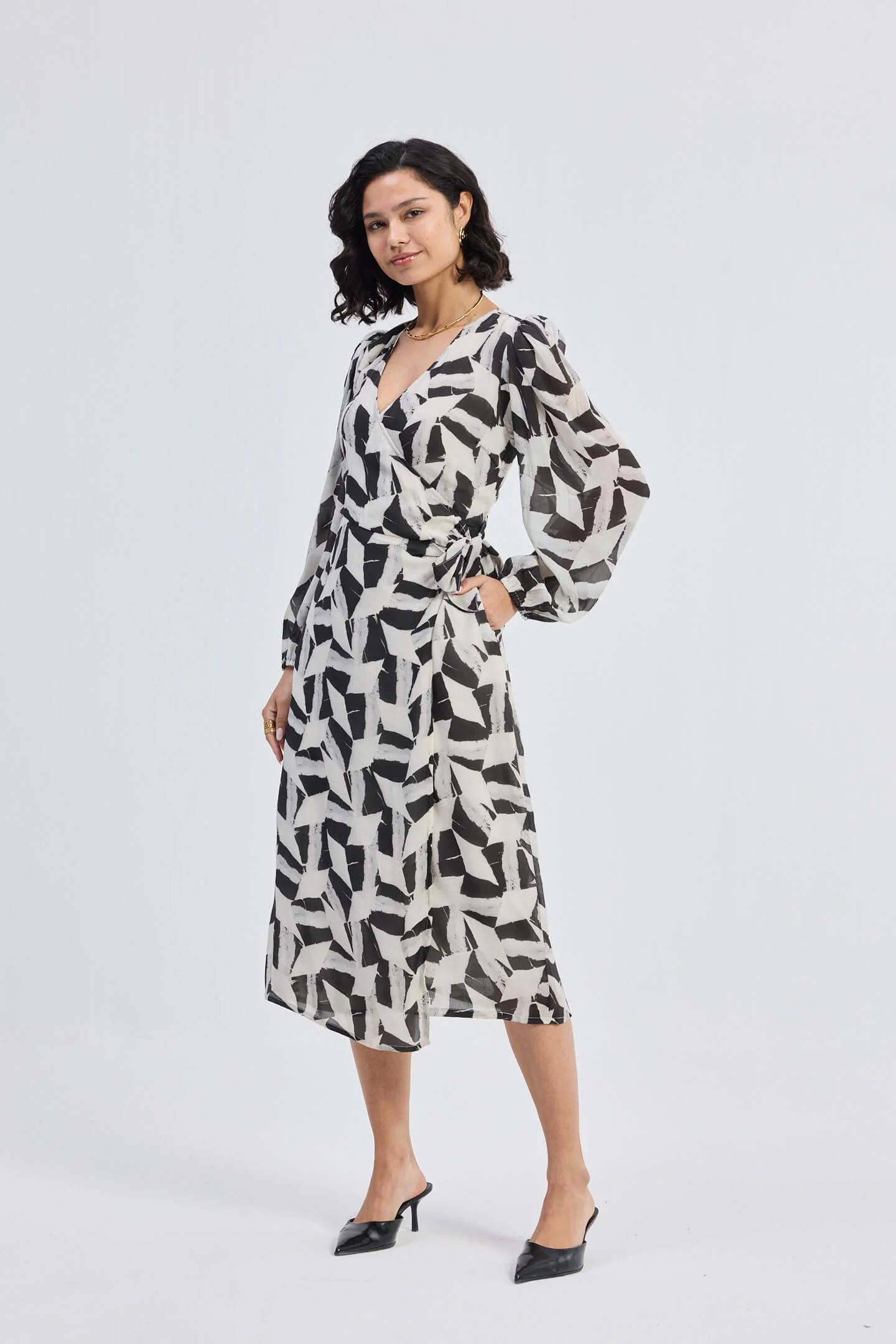 Midi Wrap Dress in Abstract Mosaic - Image 3