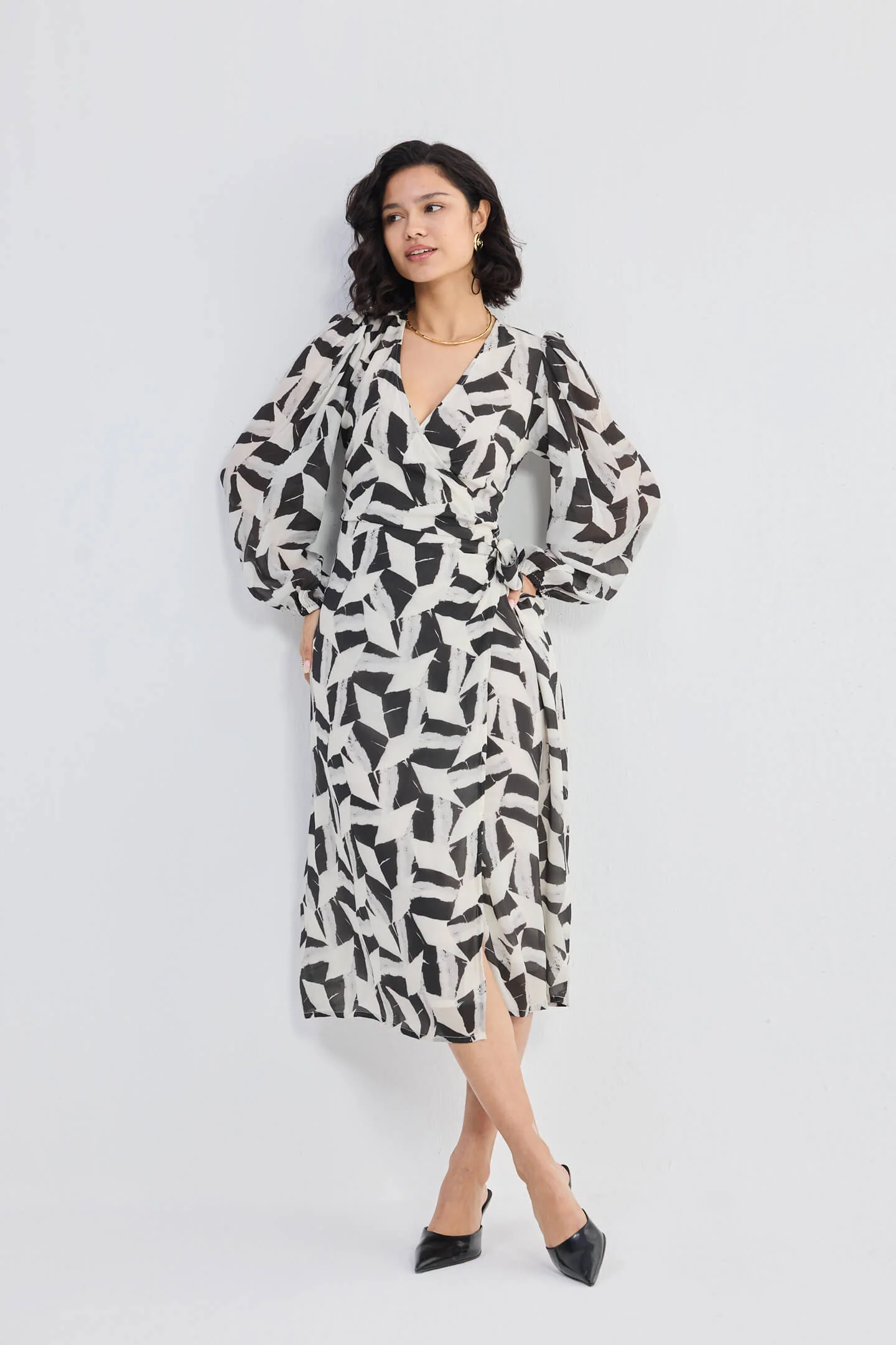 Midi Wrap Dress in Abstract Mosaic - Image 5